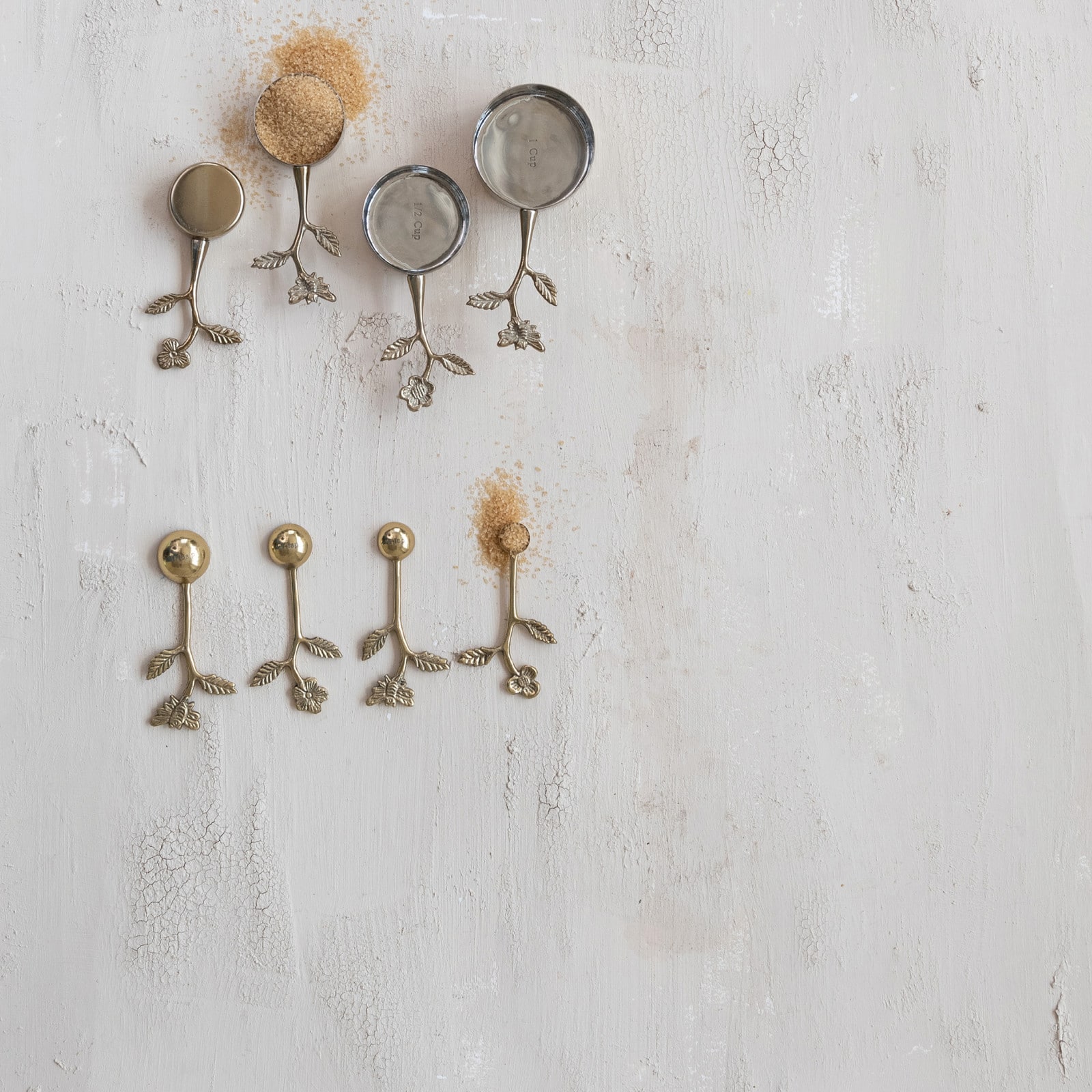 Hello Honey® Gold Finish Stainless Steel & Aluminum Measuring Cup Set with Leaf & Flower Handles