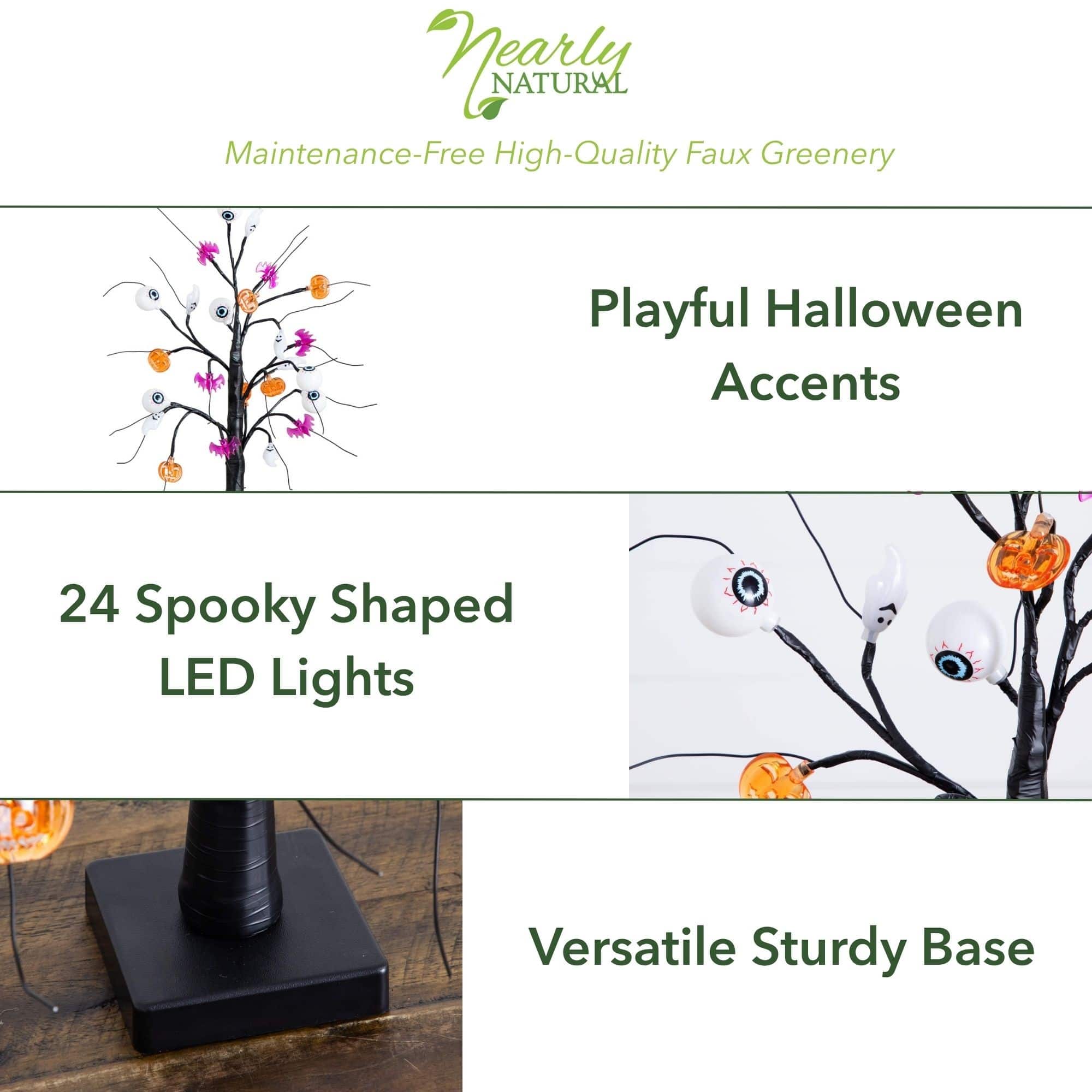 2ft. Pre-Lit Artificial Halloween Eyeballs, Ghosts, Bats &#x26; Pumpkins 24 LED Lighted Ornament Tree