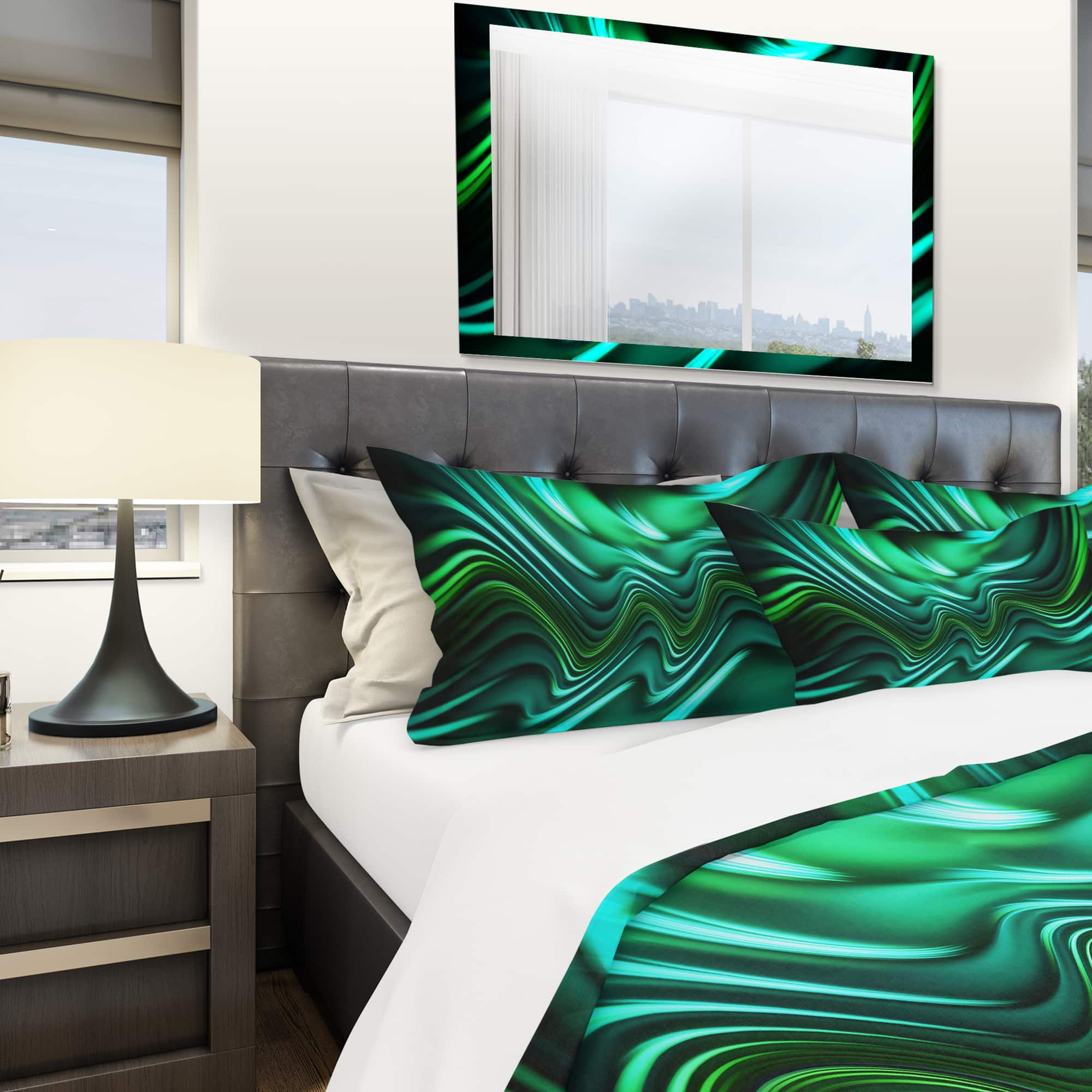 Designart &#x27;Emerald Energy Green Abstract&#x27; Modern &#x26; Contemporary Bedding Set - Duvet Cover &#x26; Shams
