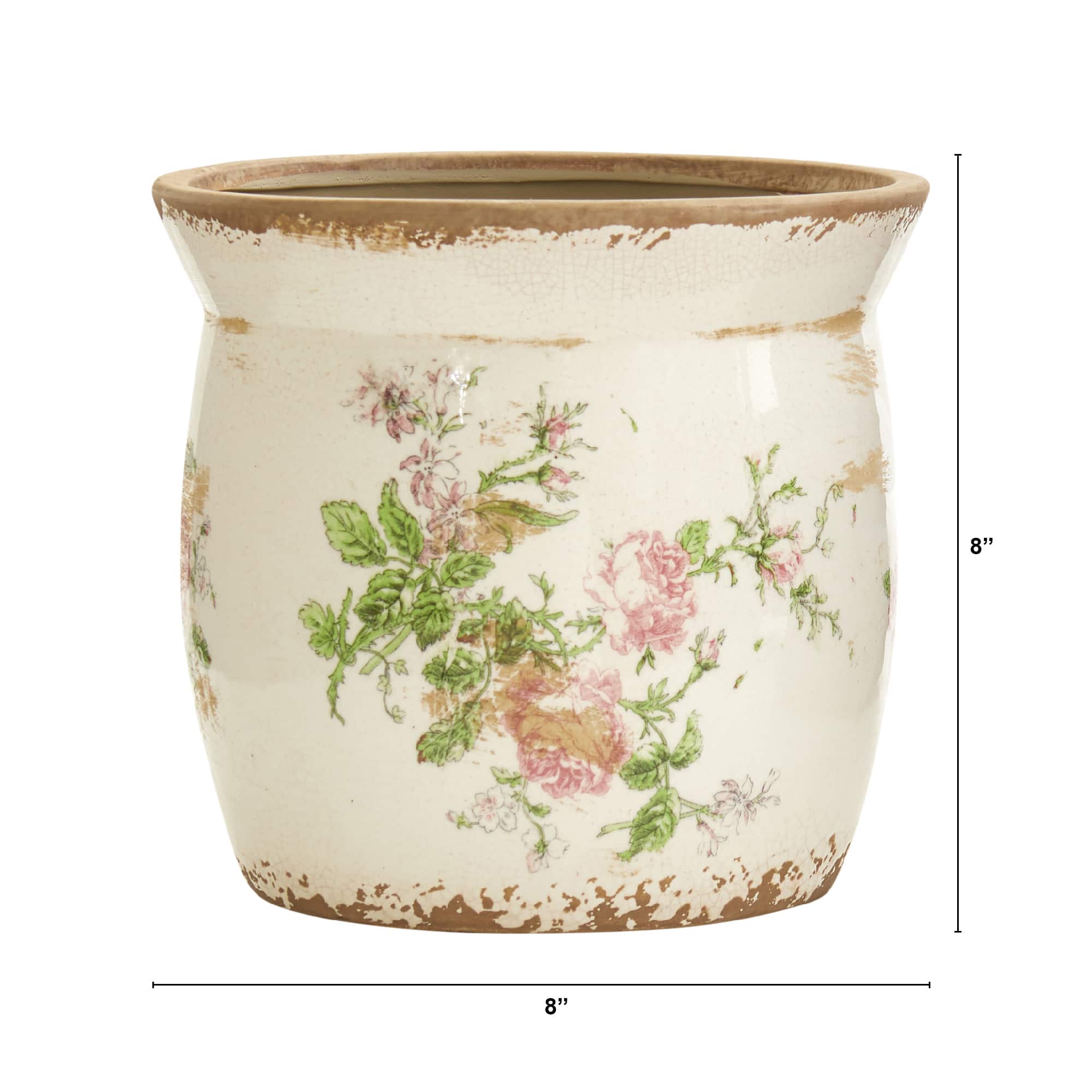 8&#x22; Tuscan Ceramic Floral Print Planter