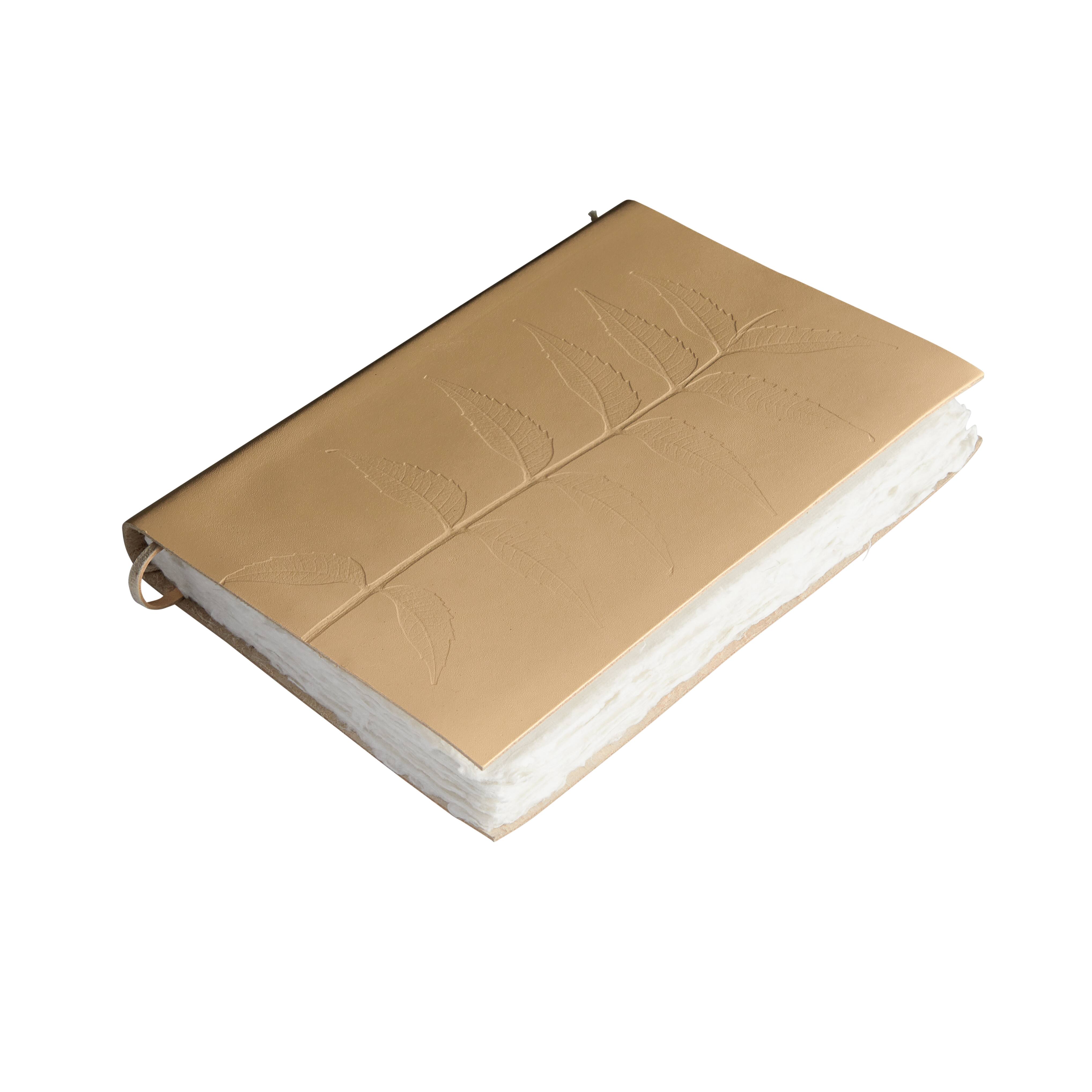 Hello Honey&#xAE; Tan Embossed Leaf Leather Bound Journal with Bookmark