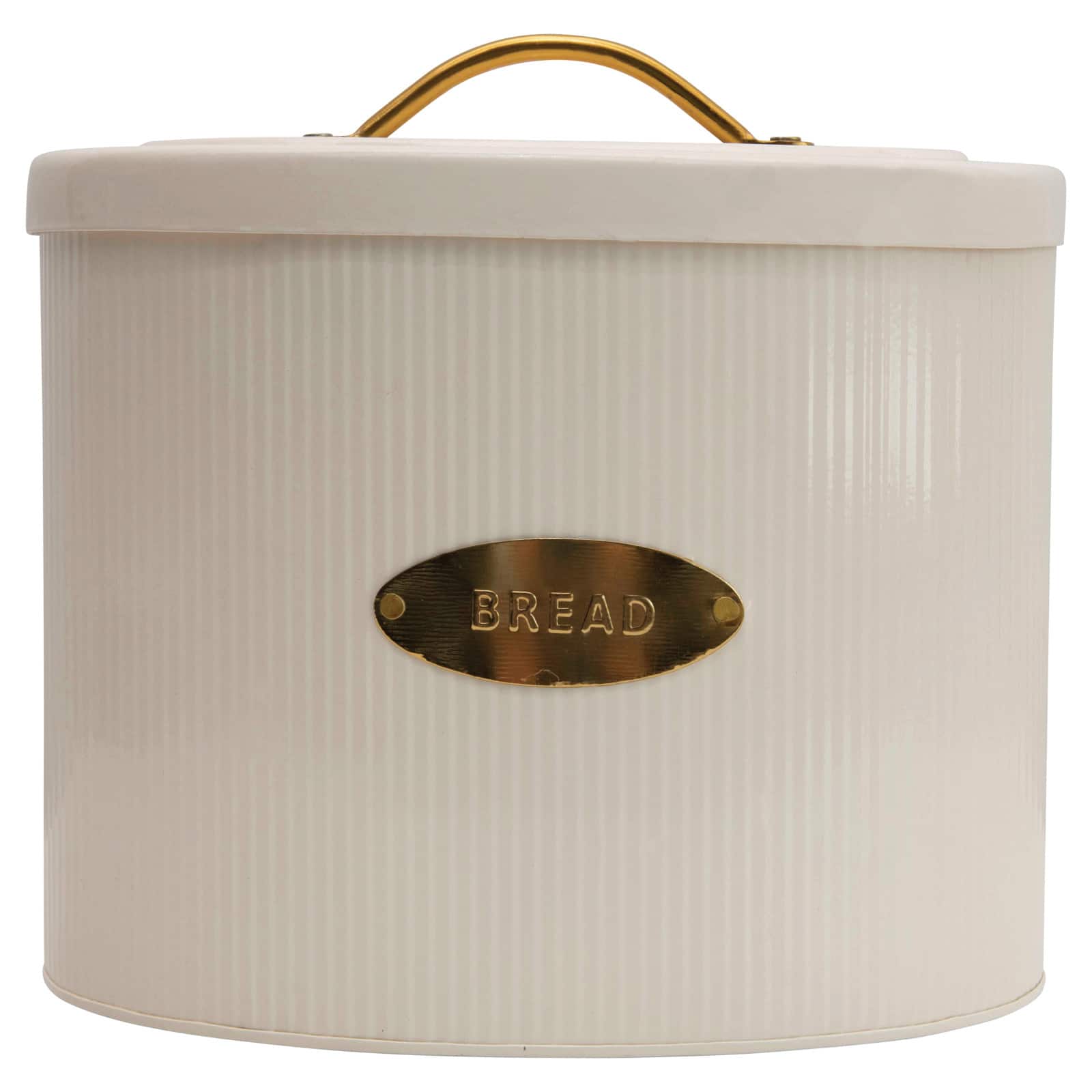 10.75&#x22; White Oval Metal &#x22;Bread&#x22; Box with Lid