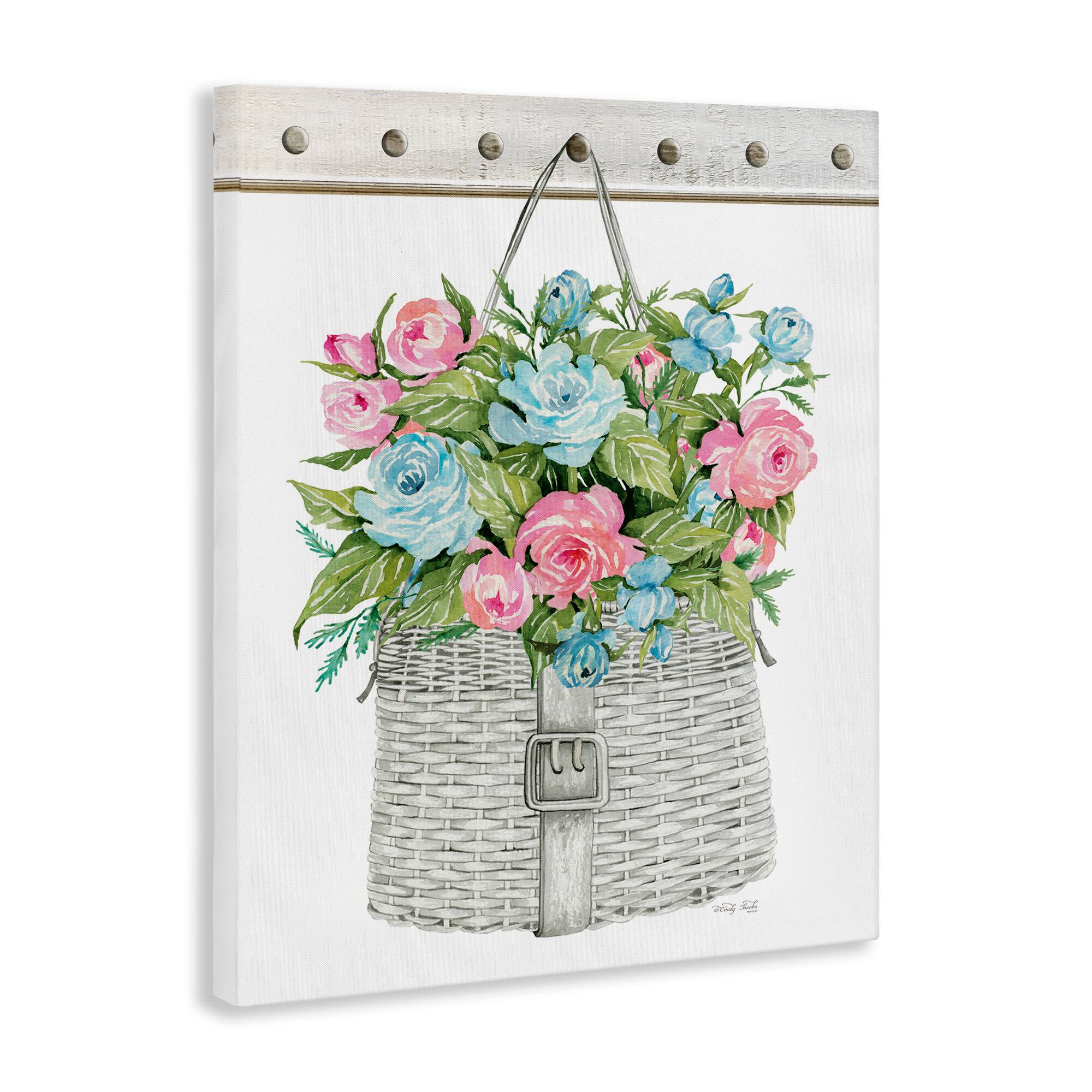 Stupell Industries Blue And Pink Blooming Roses Spring Plant Basket Canvas Wall Art