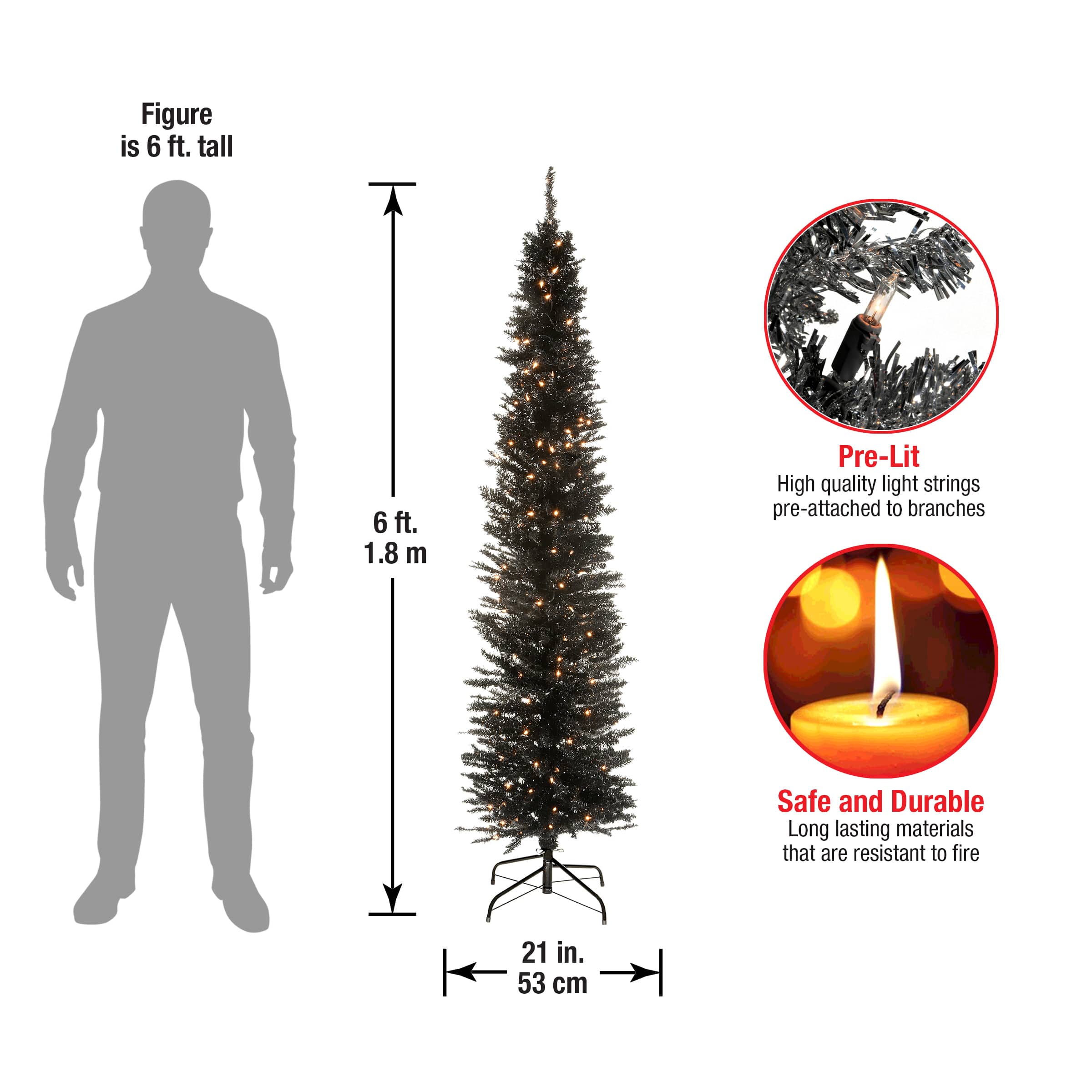 6ft. Pre-Lit Black Tinsel Artificial Christmas Tree