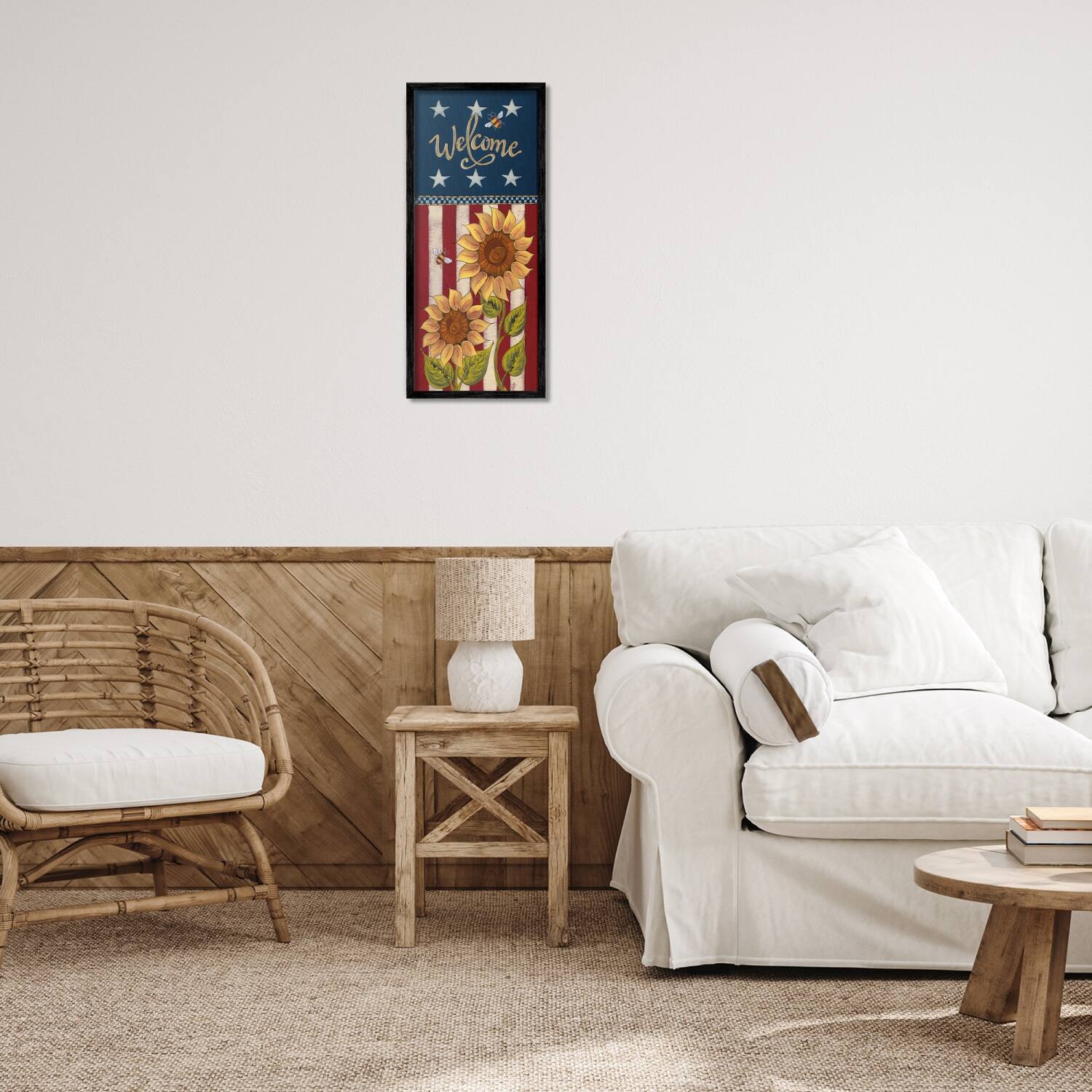 Stupell Industries Americana Welcome Country Sunflowers Framed Giclee Art