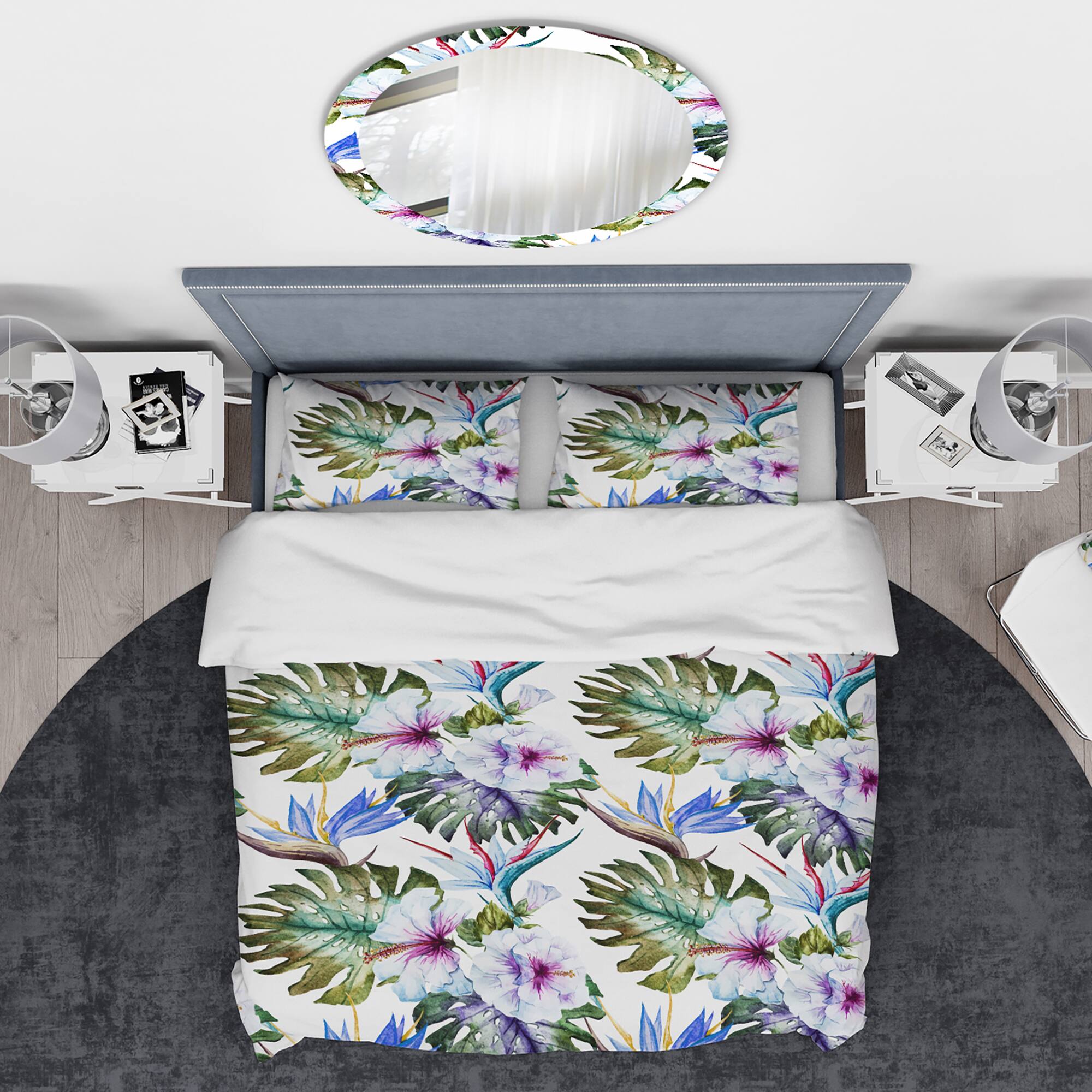 Designart &#x27;Watercolor Hibiscus Patterns&#x27; Tropical Bedding Set - Duvet Cover &#x26; Shams