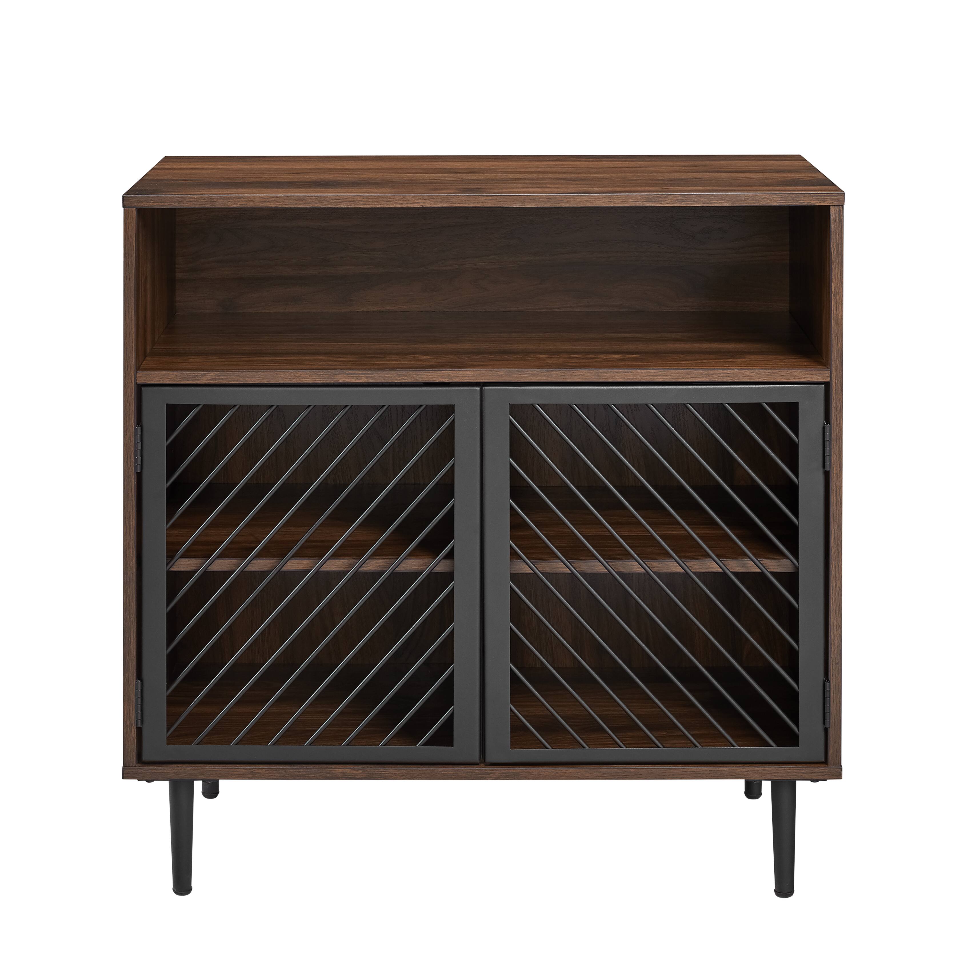 Walker Edison 32&#x22; Dark Walnut Modern Slanted Metal Door Accent Cabinet