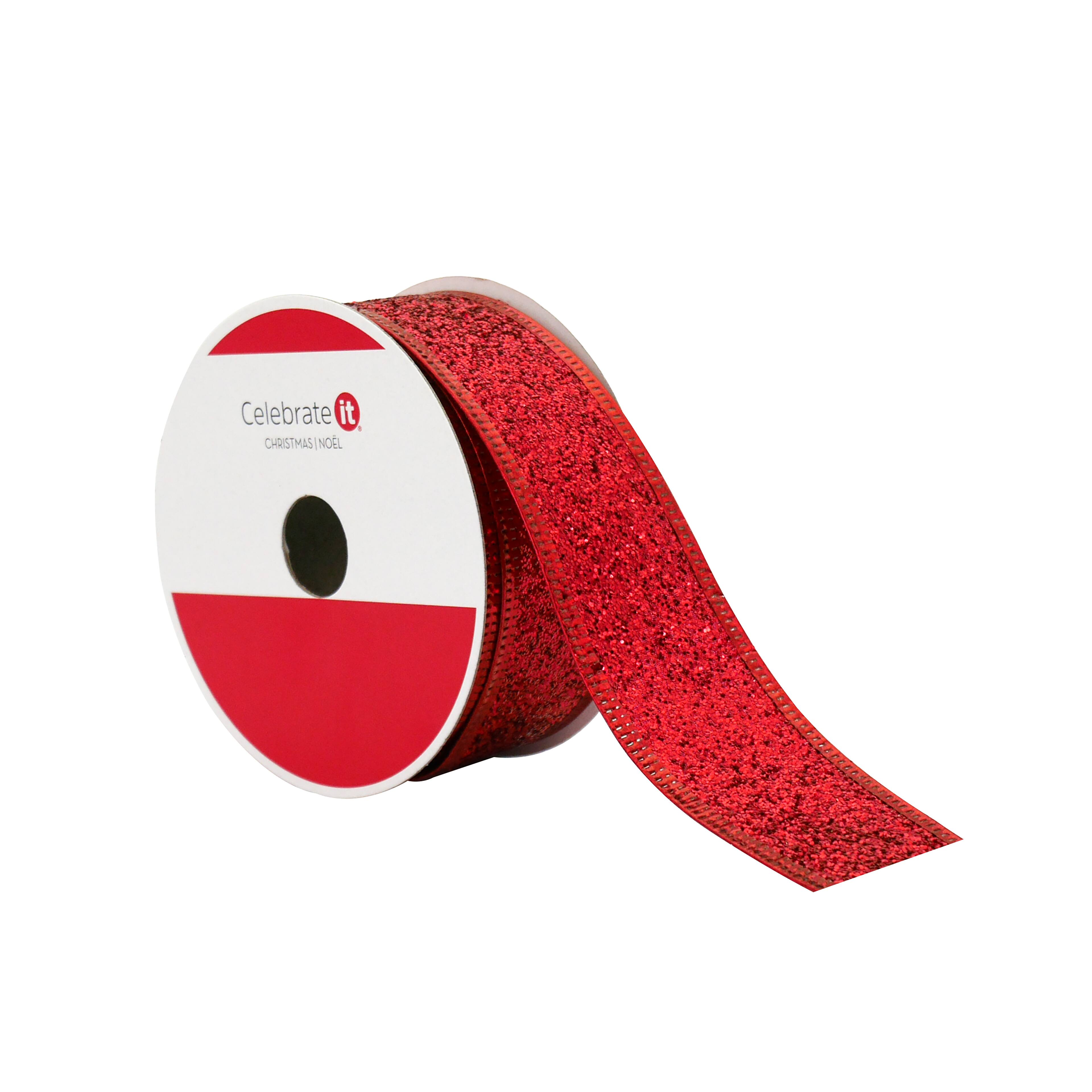 1.5&#x22; x 30ft. Red Wired Glitter Ribbon by Celebrate It&#xAE;