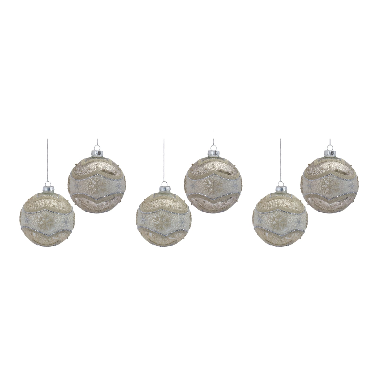 6ct. Shimmery Snowflake Mercury Glass Ball Ornaments