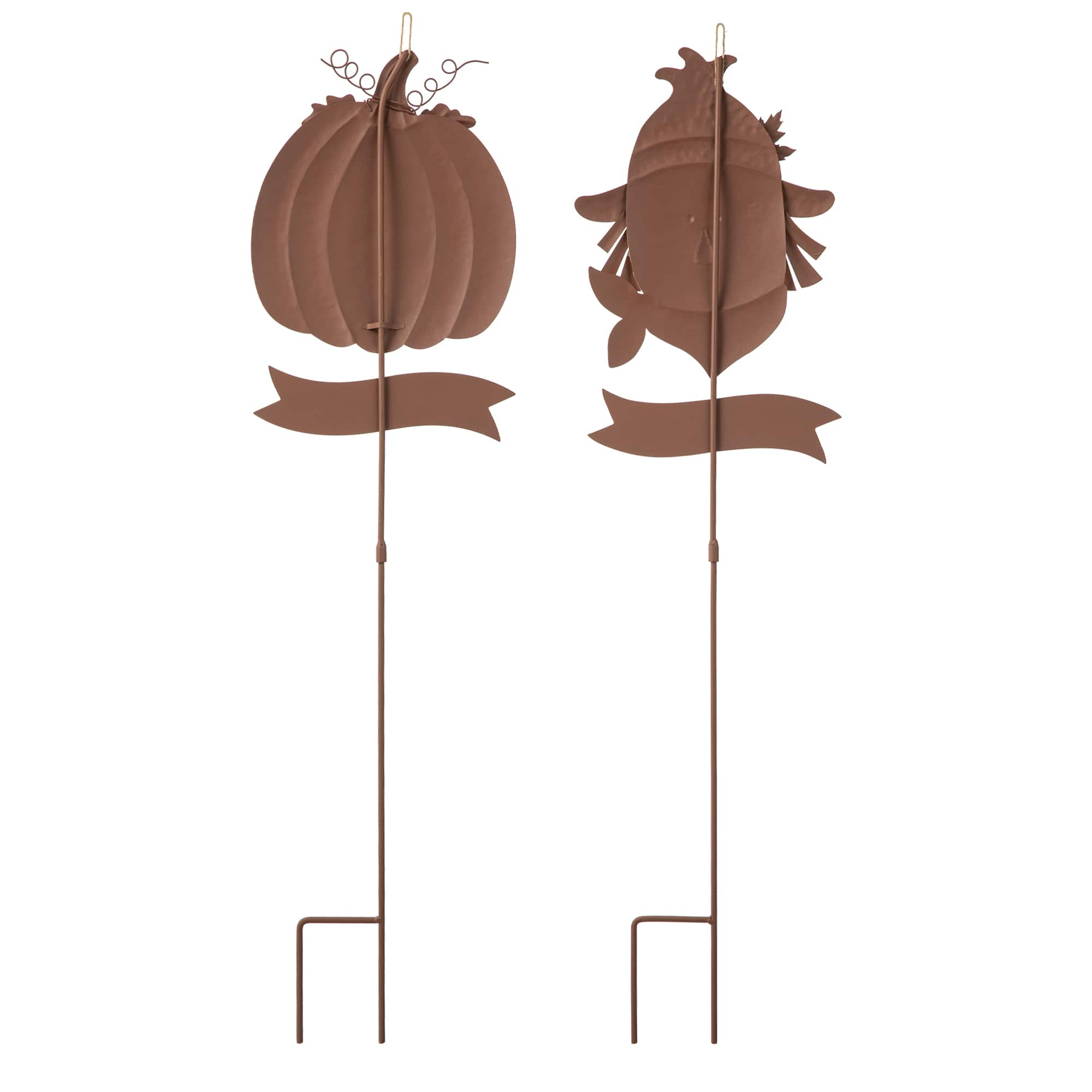 Glitzhome&#xAE; 3ft. Fall Metal Scarecrow &#x26; Pumpkin Yard Stake, 2ct.