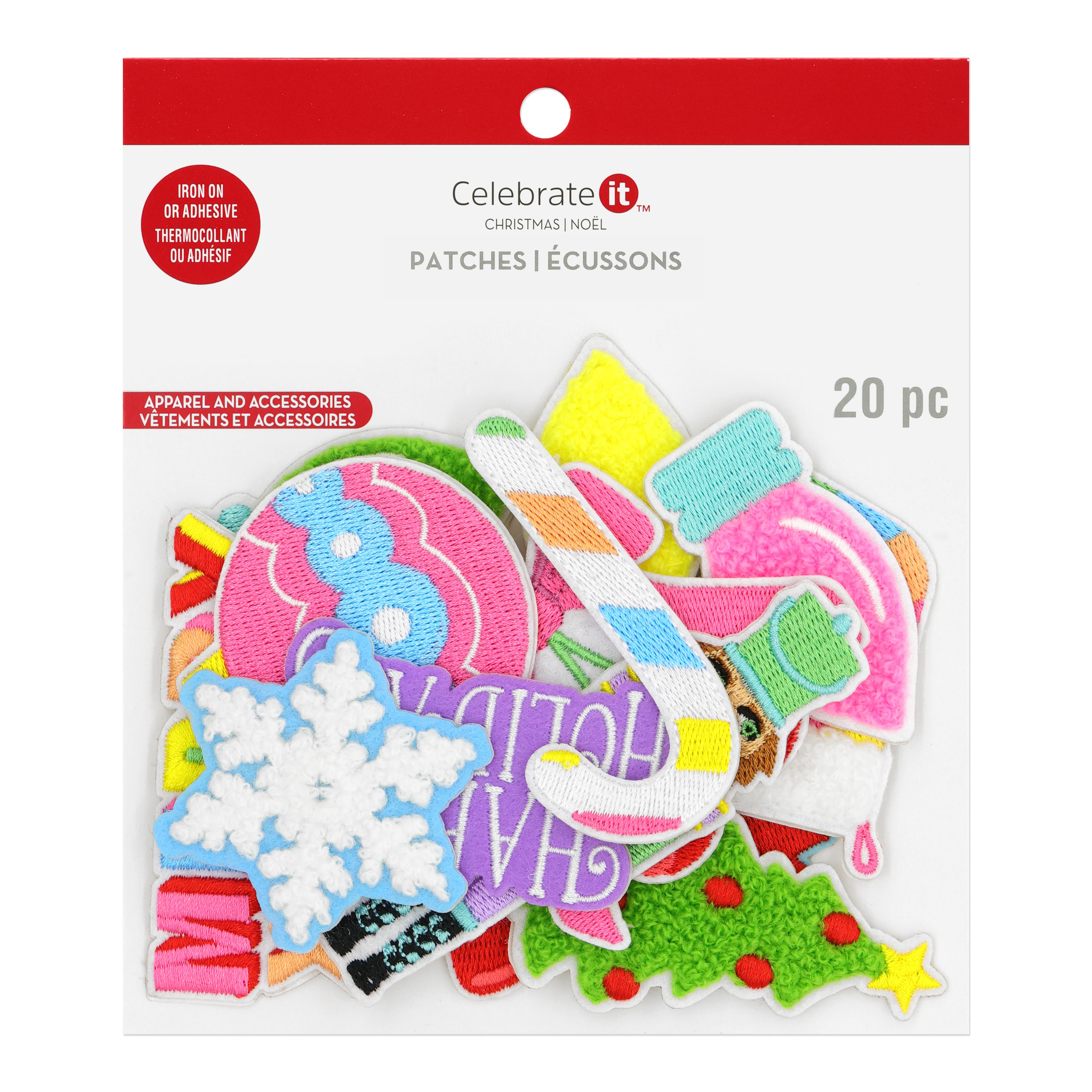 Christmas Brights 20 Piece Iron-On & Adhesive Patch Set by Celebrate It™