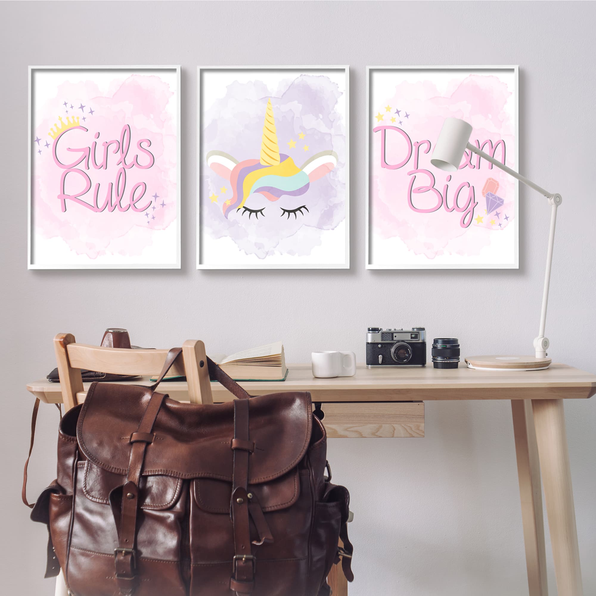 Stupell Industries Girls Rule Dream Big Star Crown Unicorn Framed Wall Art
