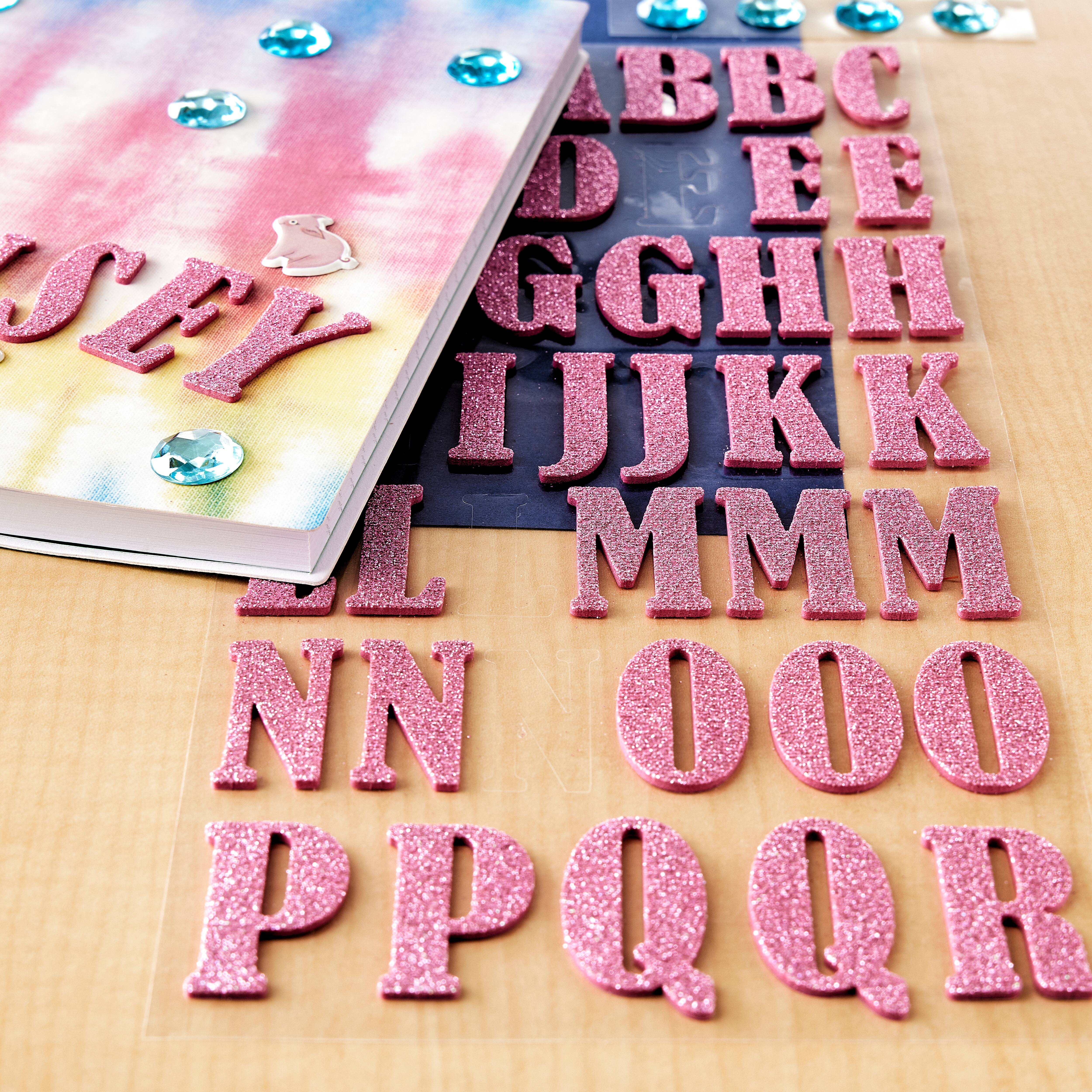 12 Pack: Blush Bernhard Condensed Glitter Alphabet Stickers by Recollections&#x2122;