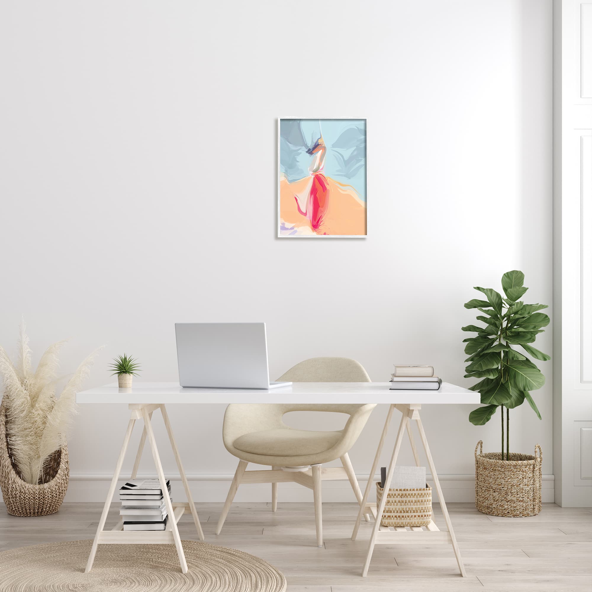 Stupell Industries Abstract Figure Dancing Movement Pink Blue Orange in White Frame Wall Art