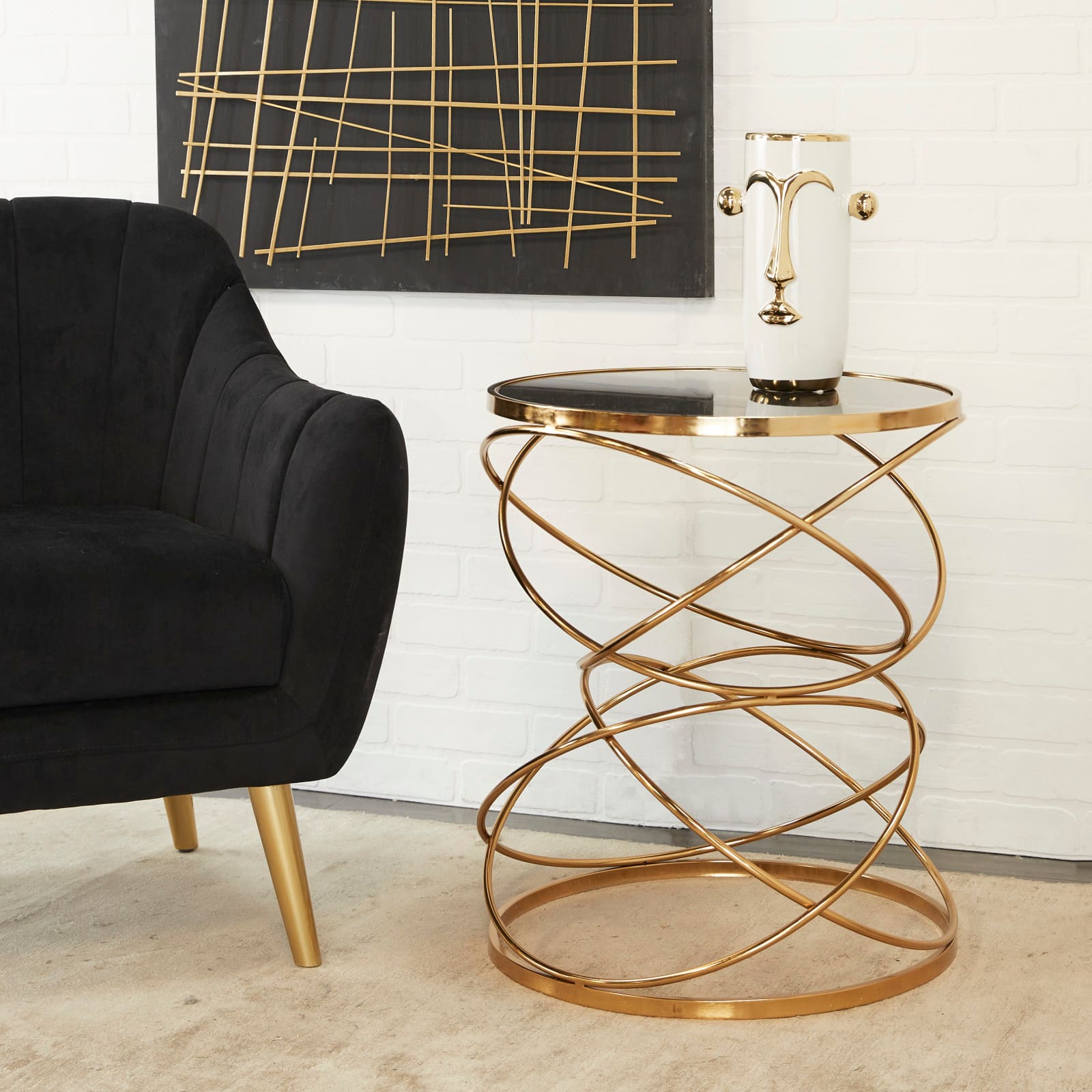 24" Open Ring Accent Table with Black Marble Top