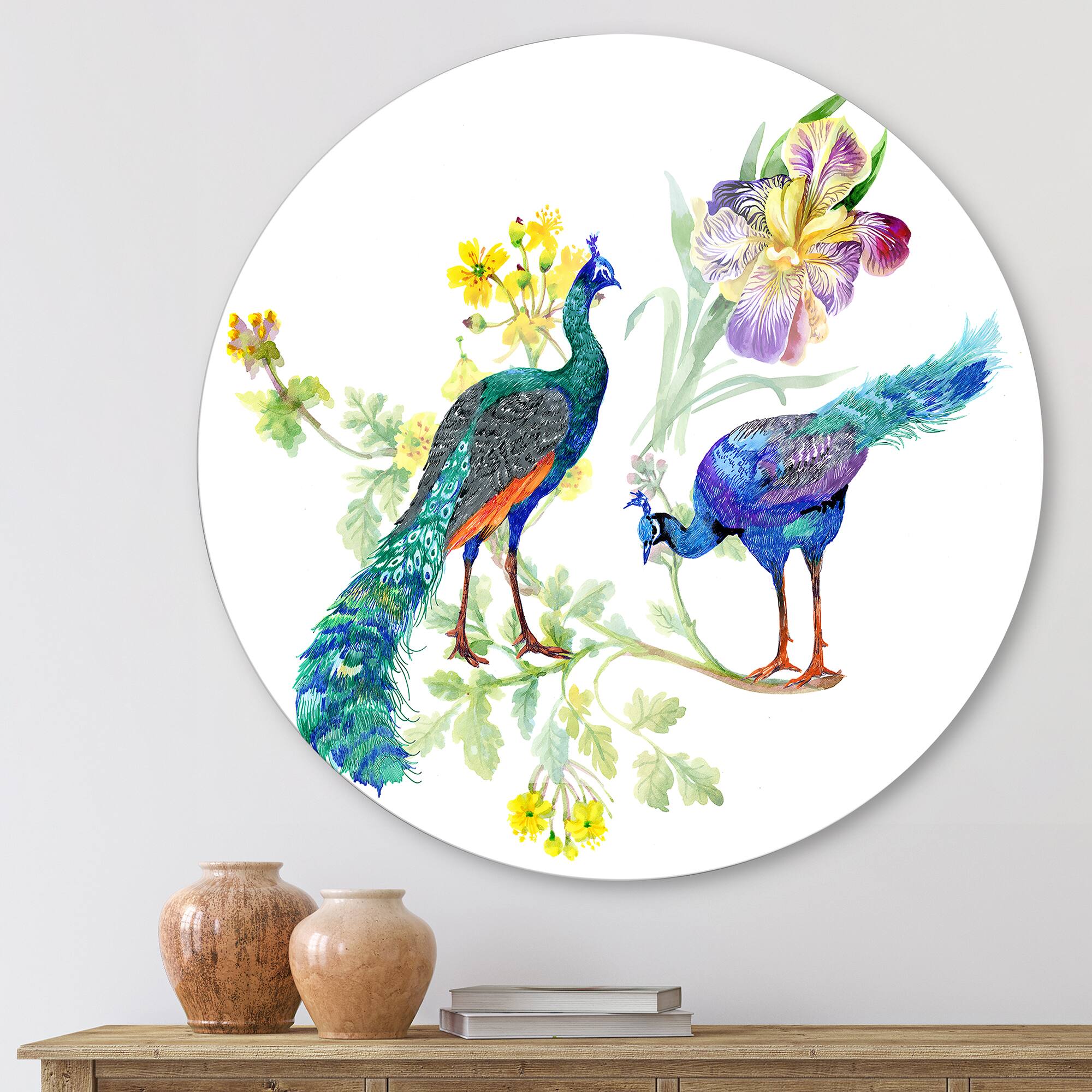 Designart - Peacocks and Iris Flowers