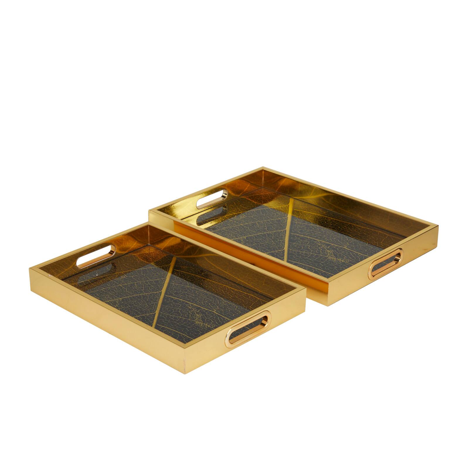 Gold Leaf Pattern Plastic Glam Tray Set
