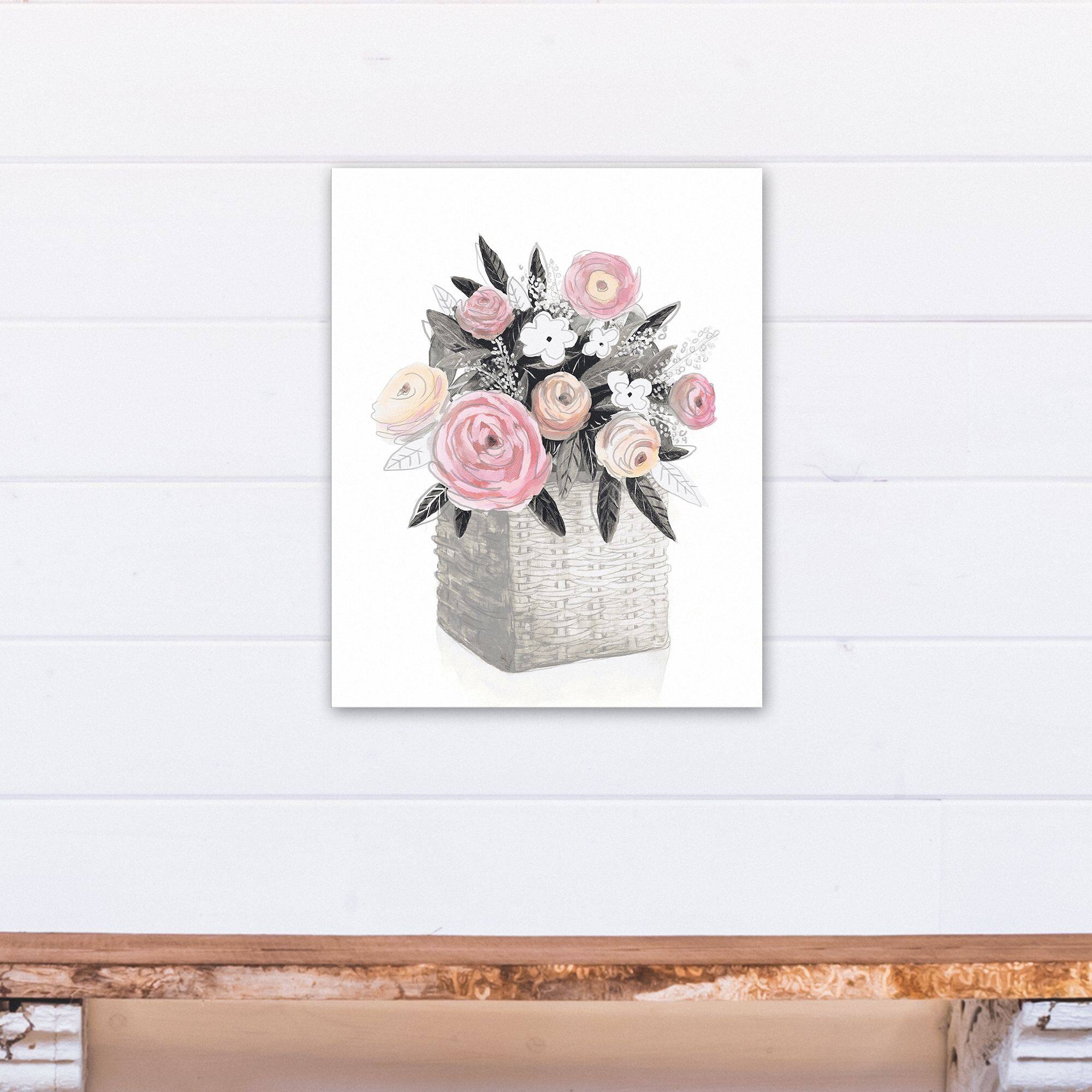 Pink Flower Basket  16" x 20" Canvas Wall Art