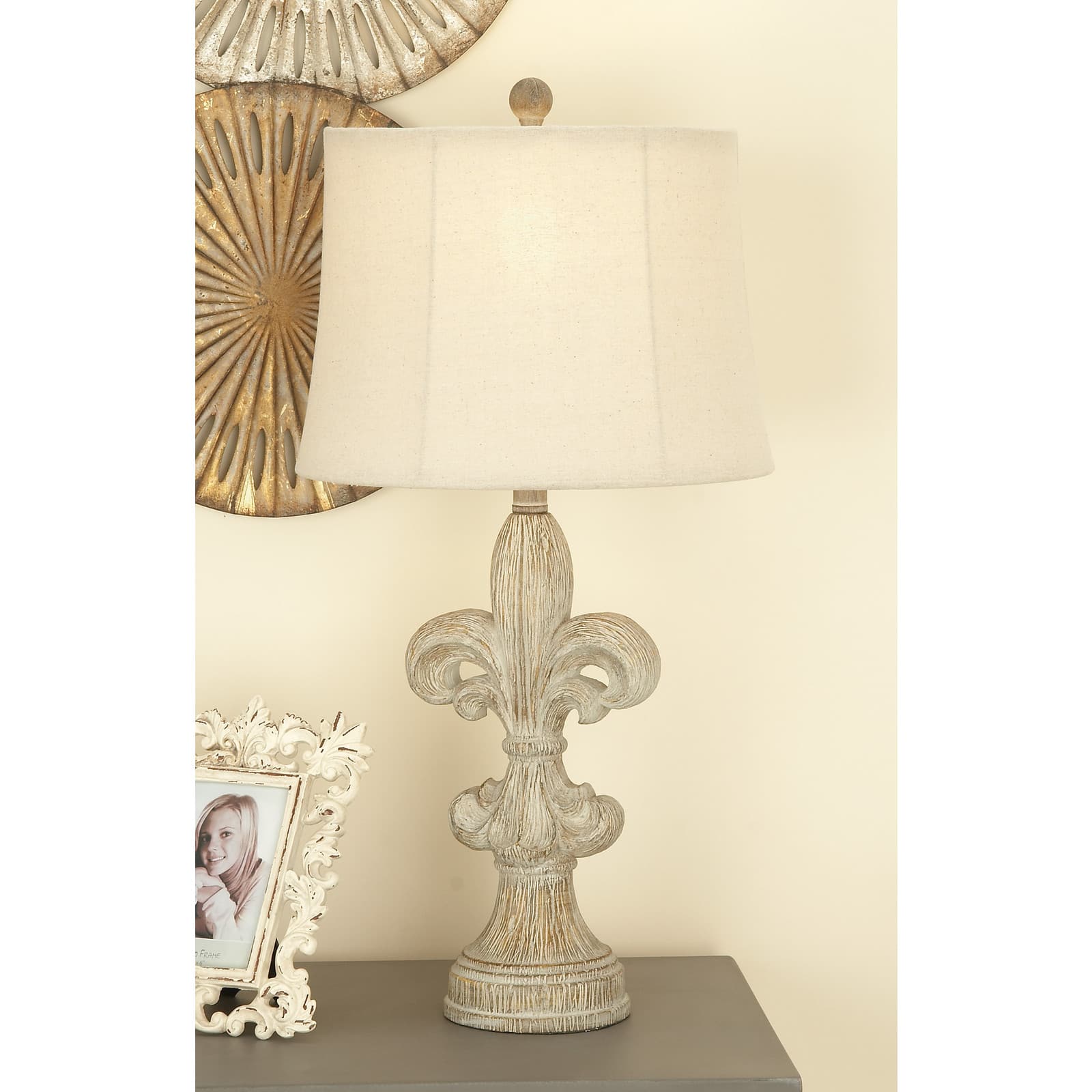 28" White Polystone French Country Table Lamps, 2ct.