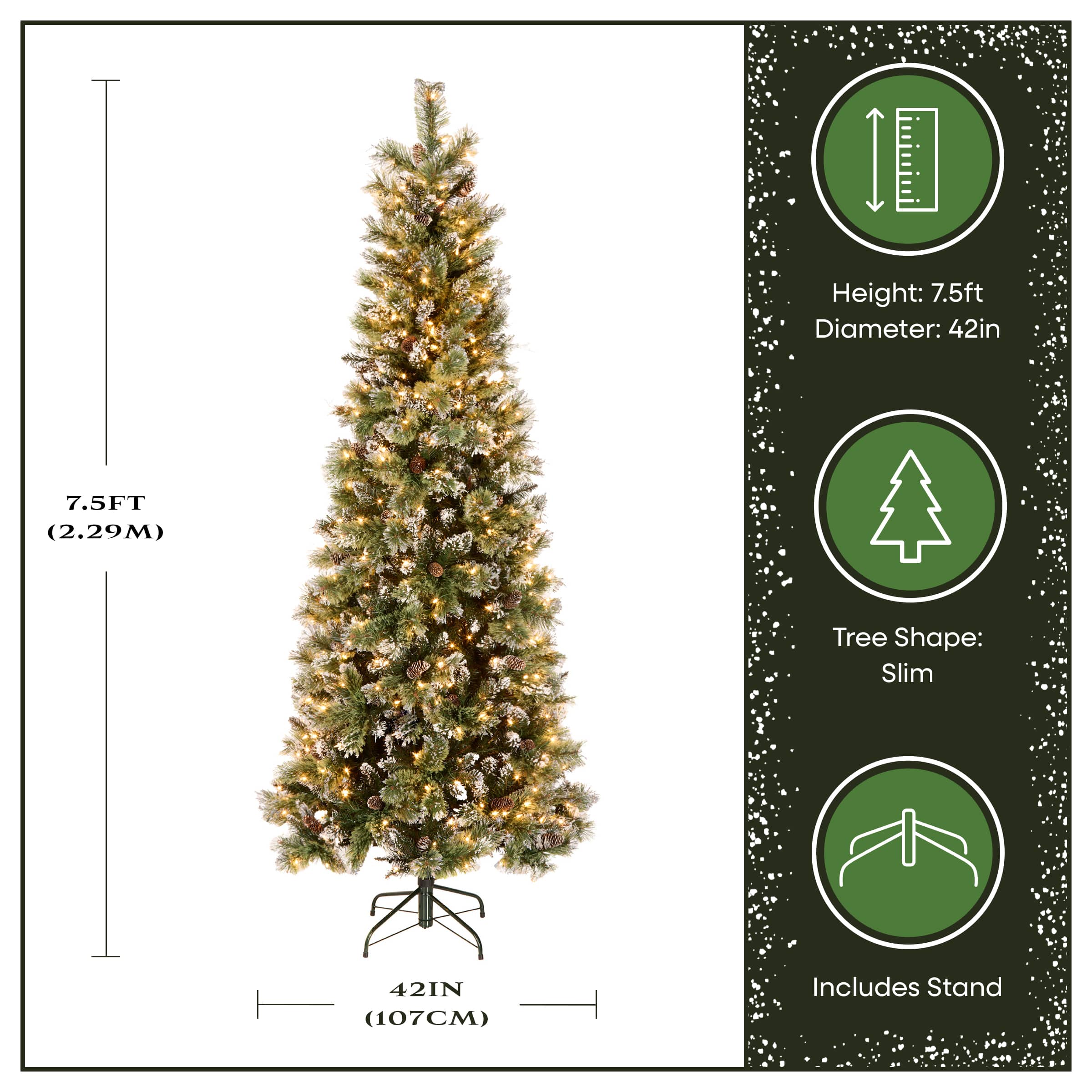 7.5ft. Pre-Lit Glittery Bristle&#xAE; Slim Pine Artificial Christmas Tree, Clear Lights