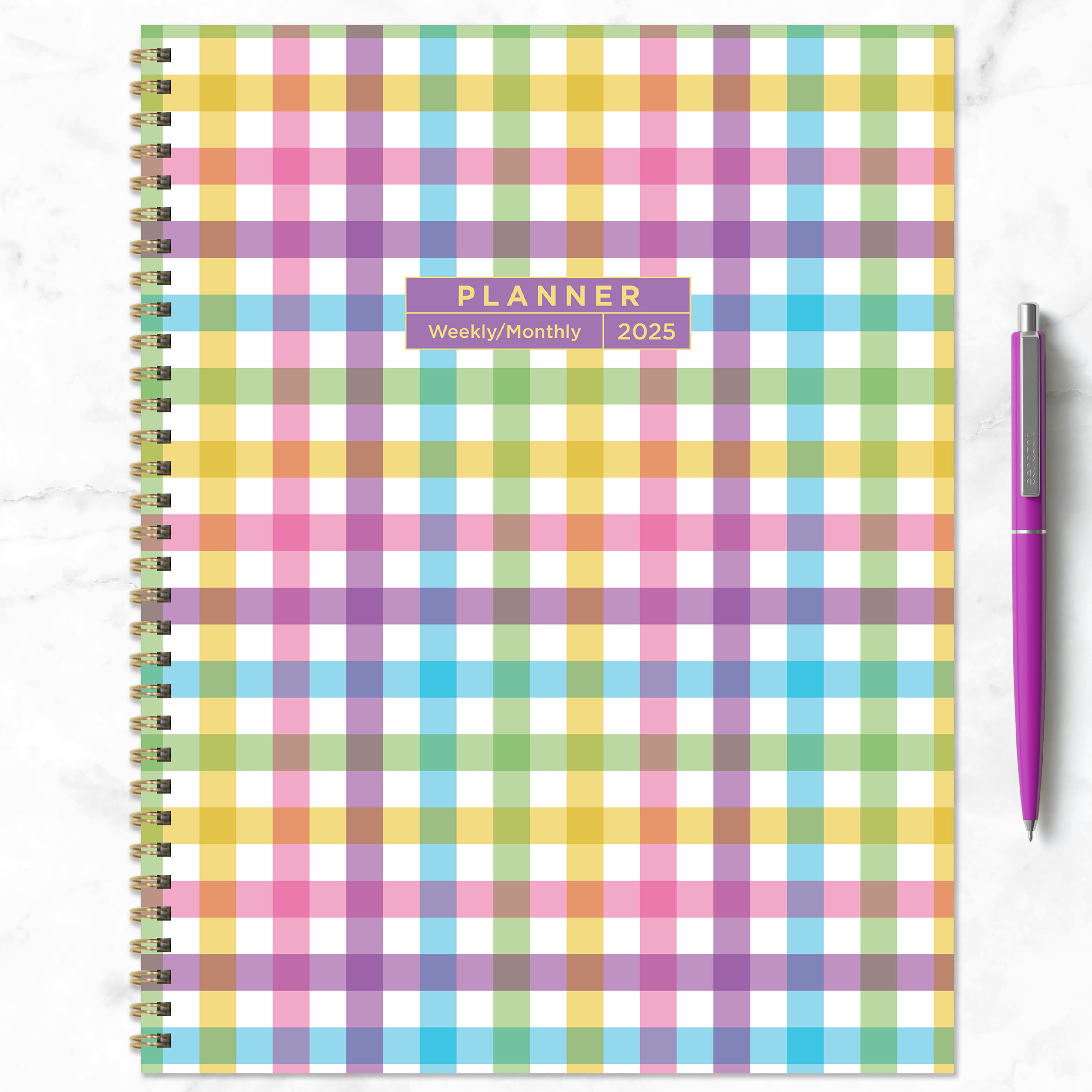 TF Publishing 2025 Large Madras Plaid Weekly Monthly Spiral Planner