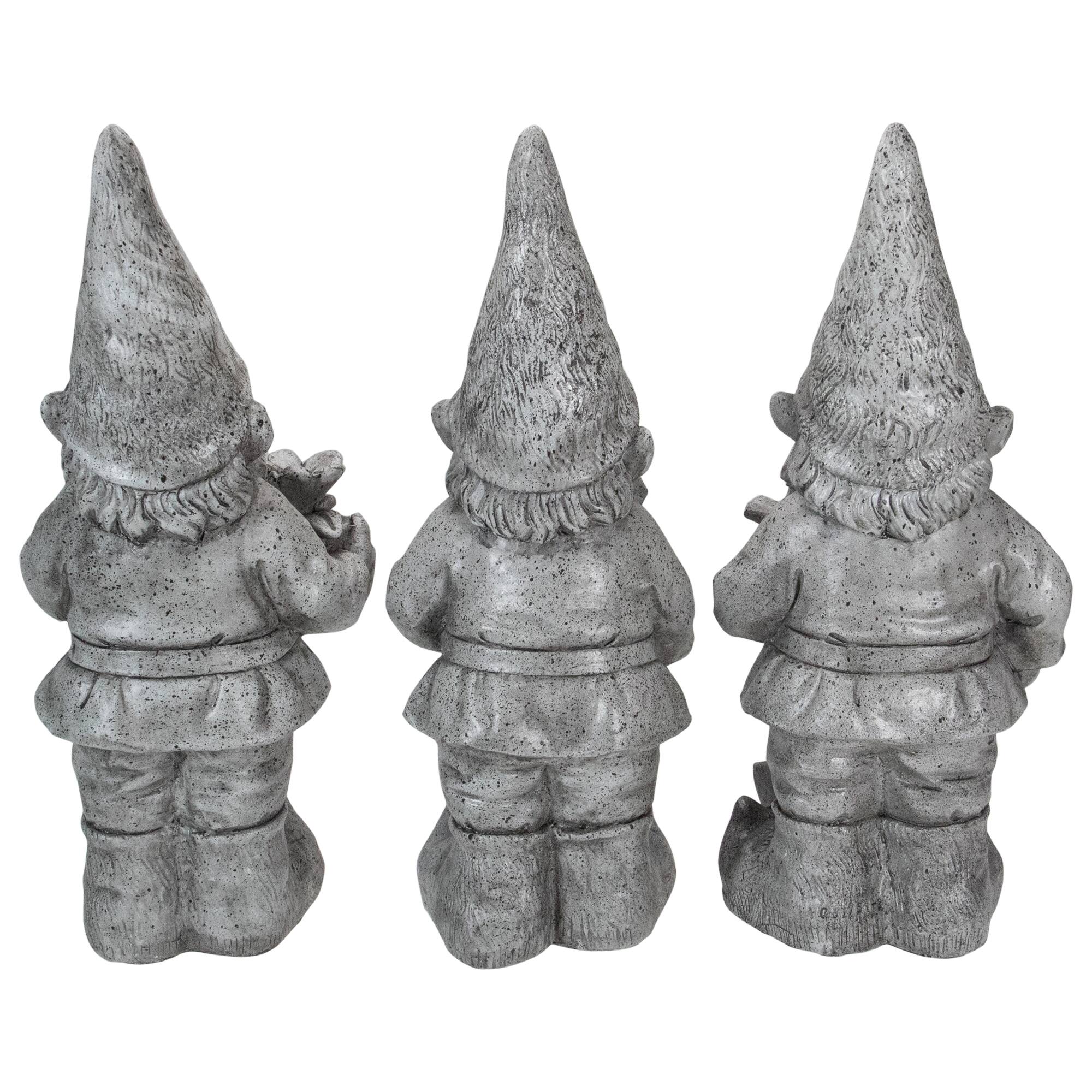 15.75" Gray Gardening Garden Gnomes Outdoor Statues Set