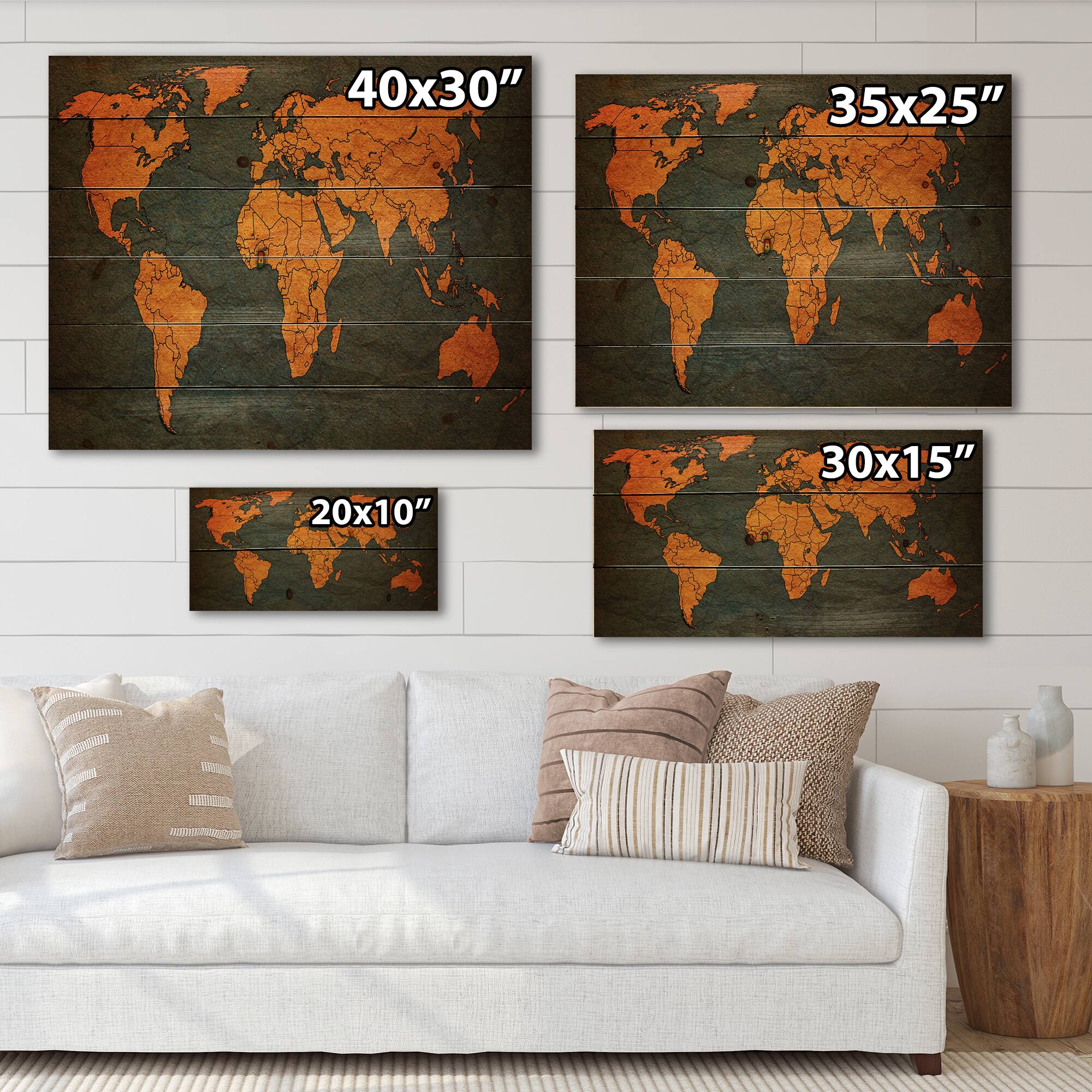 Designart - Ancient Map of The World Africa - Vintage Print on Natural Pine Wood