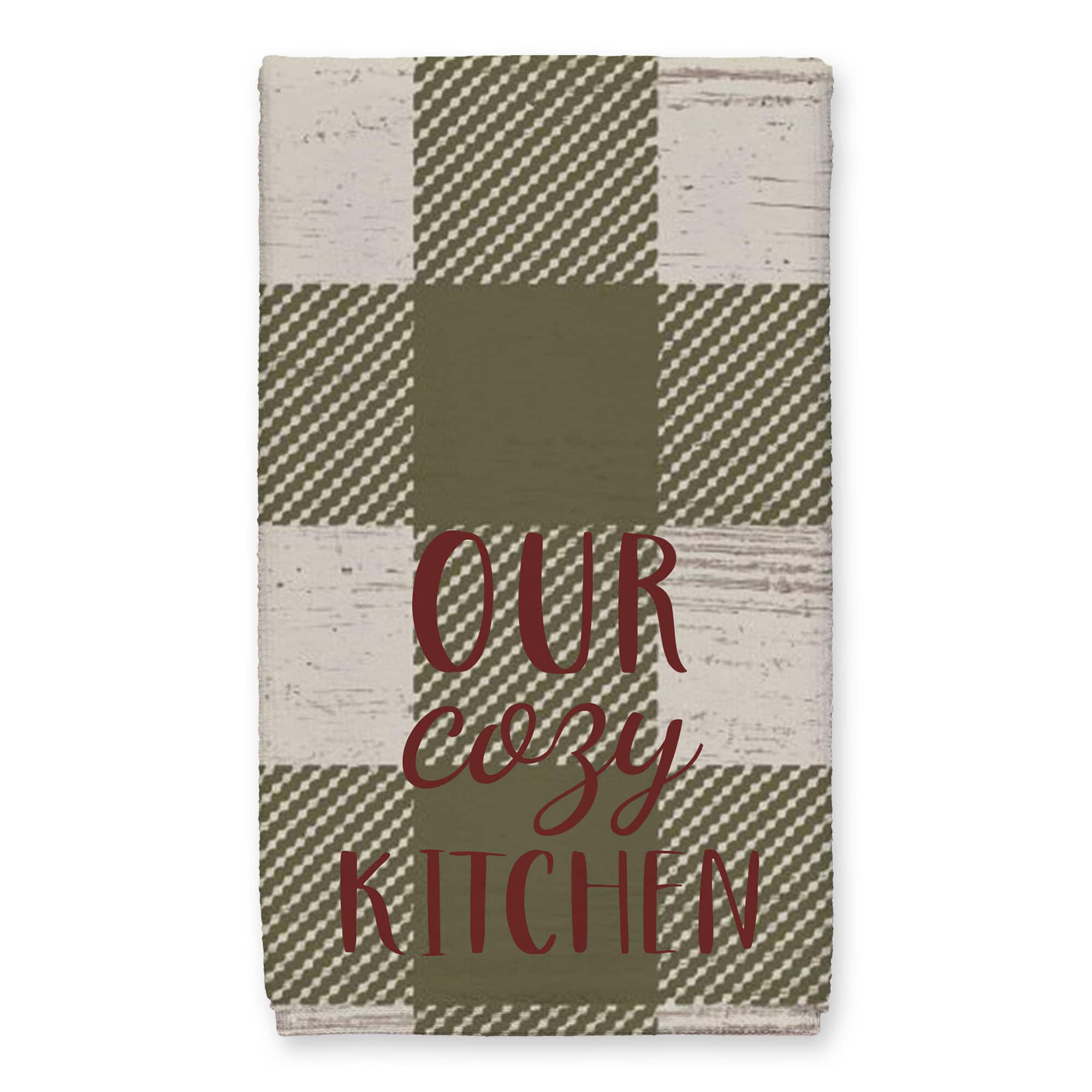Our Cozy Kitchen Green Buffalo Check Tea Towel - Set of 2