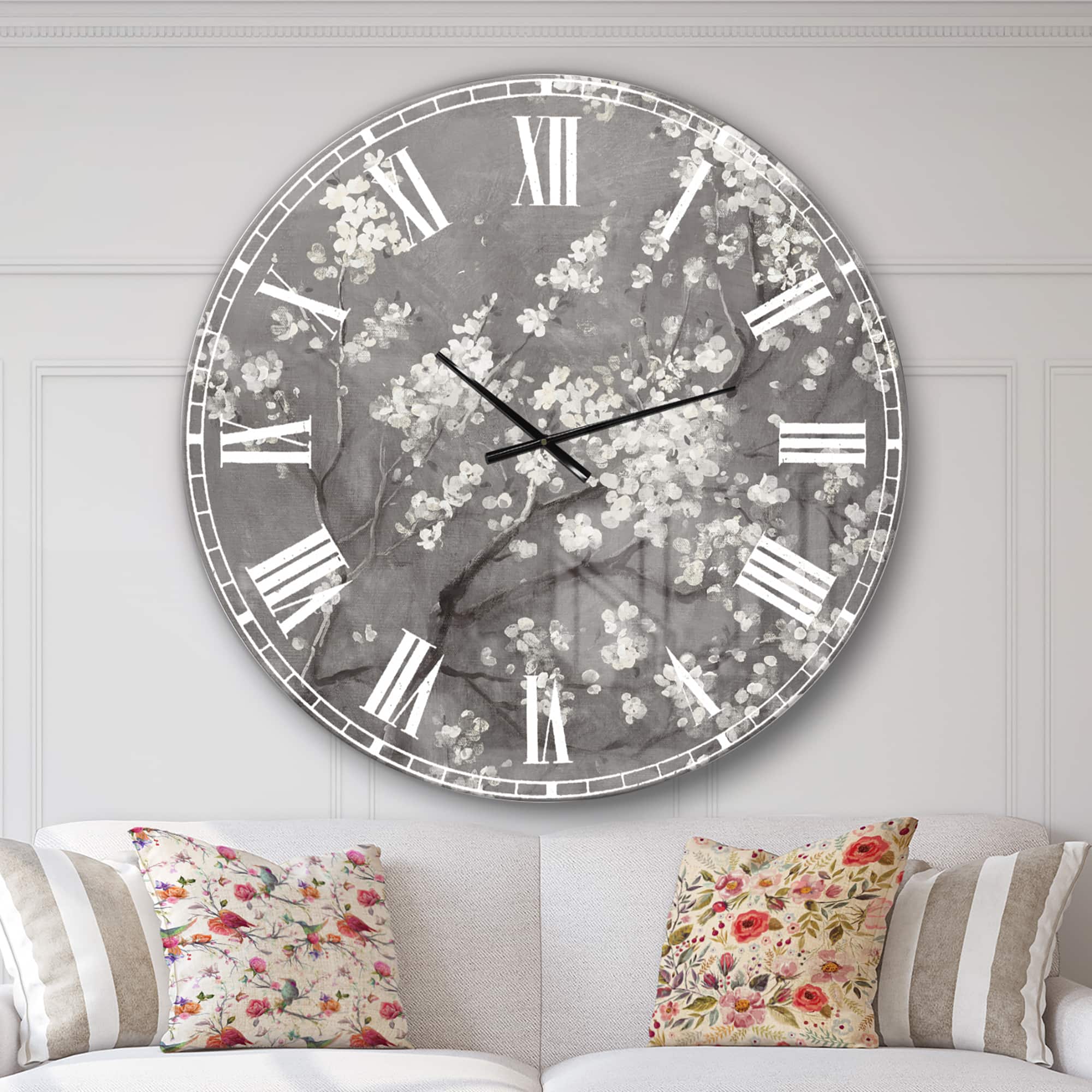 Designart &#x27;White Cherry Blossoms I Traditional Wall Clock