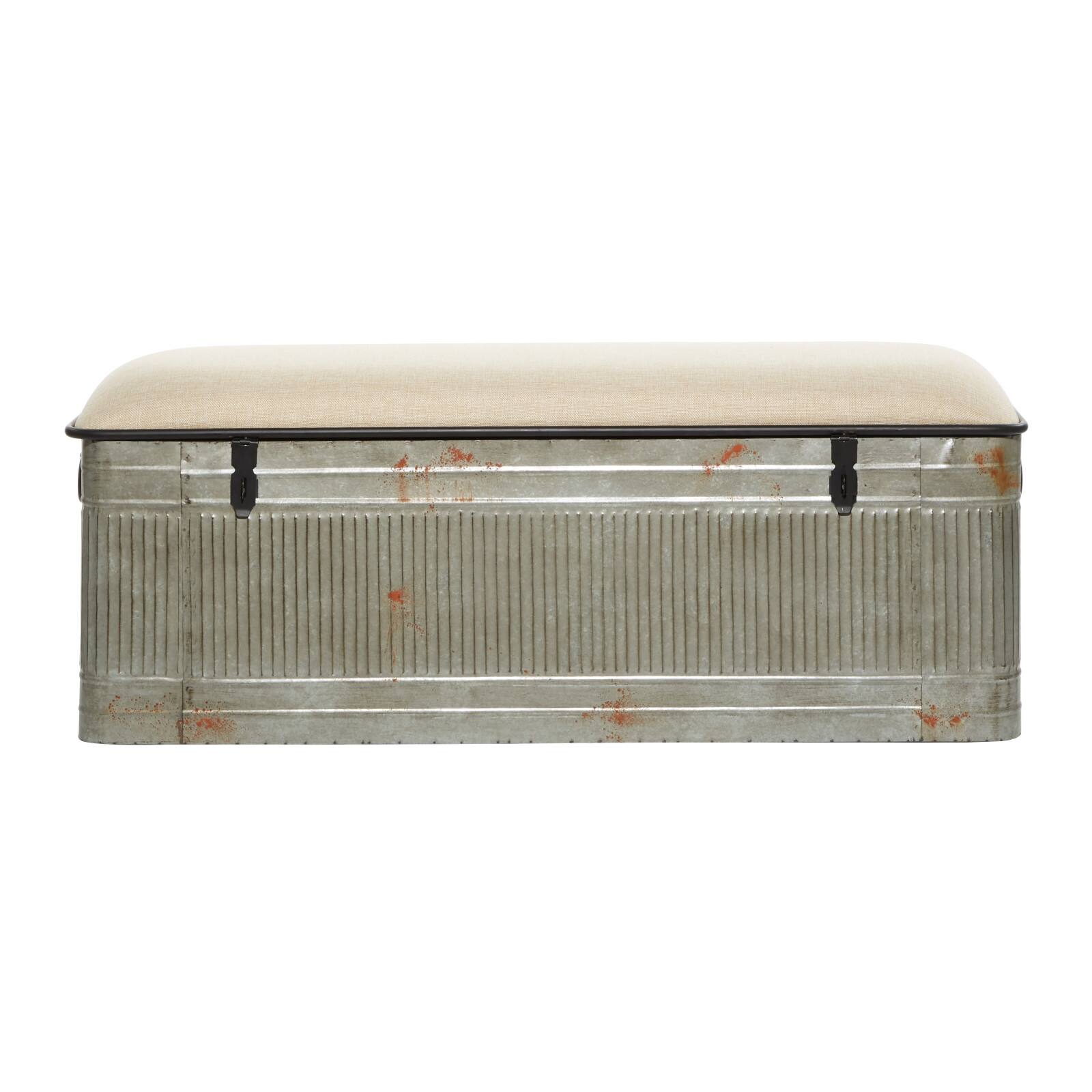Grey Iron &#x26; Fabric Farmhouse Bench