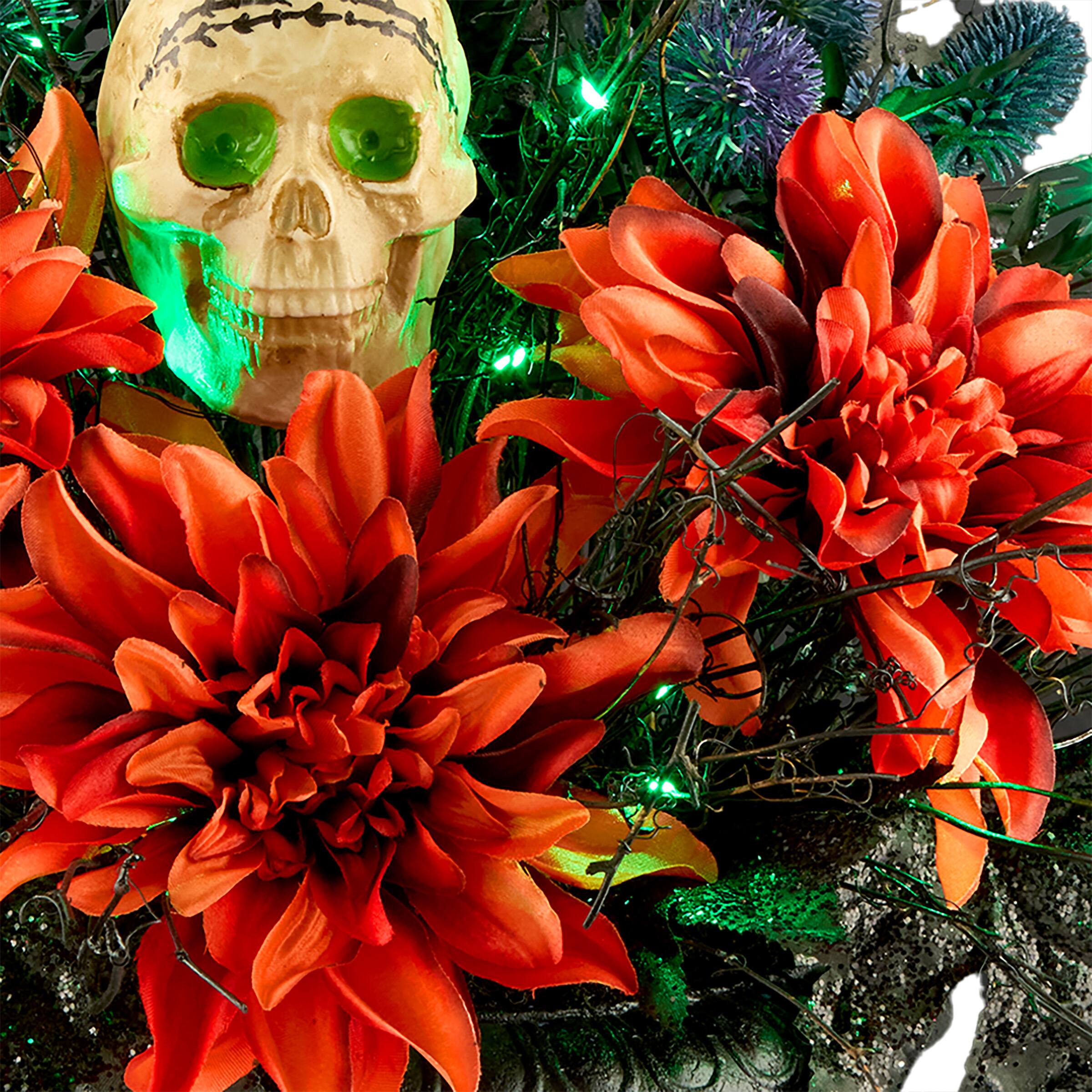 20" Boo-tiful Orange Dahlia LED Halloween Centerpiece in Black Urn