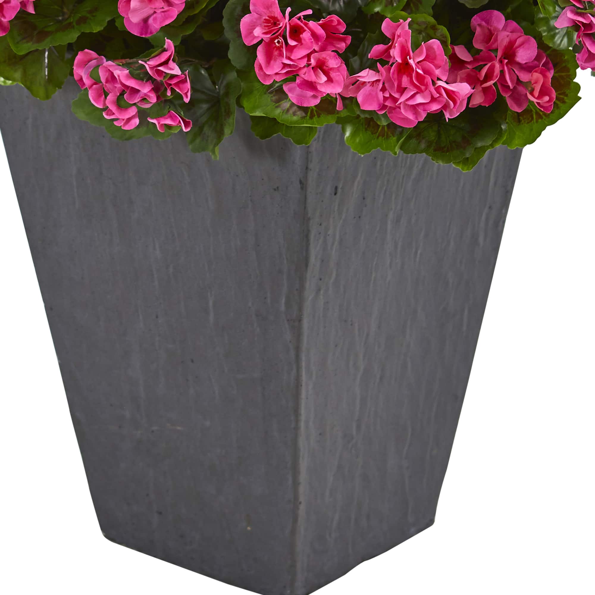 2.7ft. UV Resistant Pink Artificial Geranium in Slate Planter