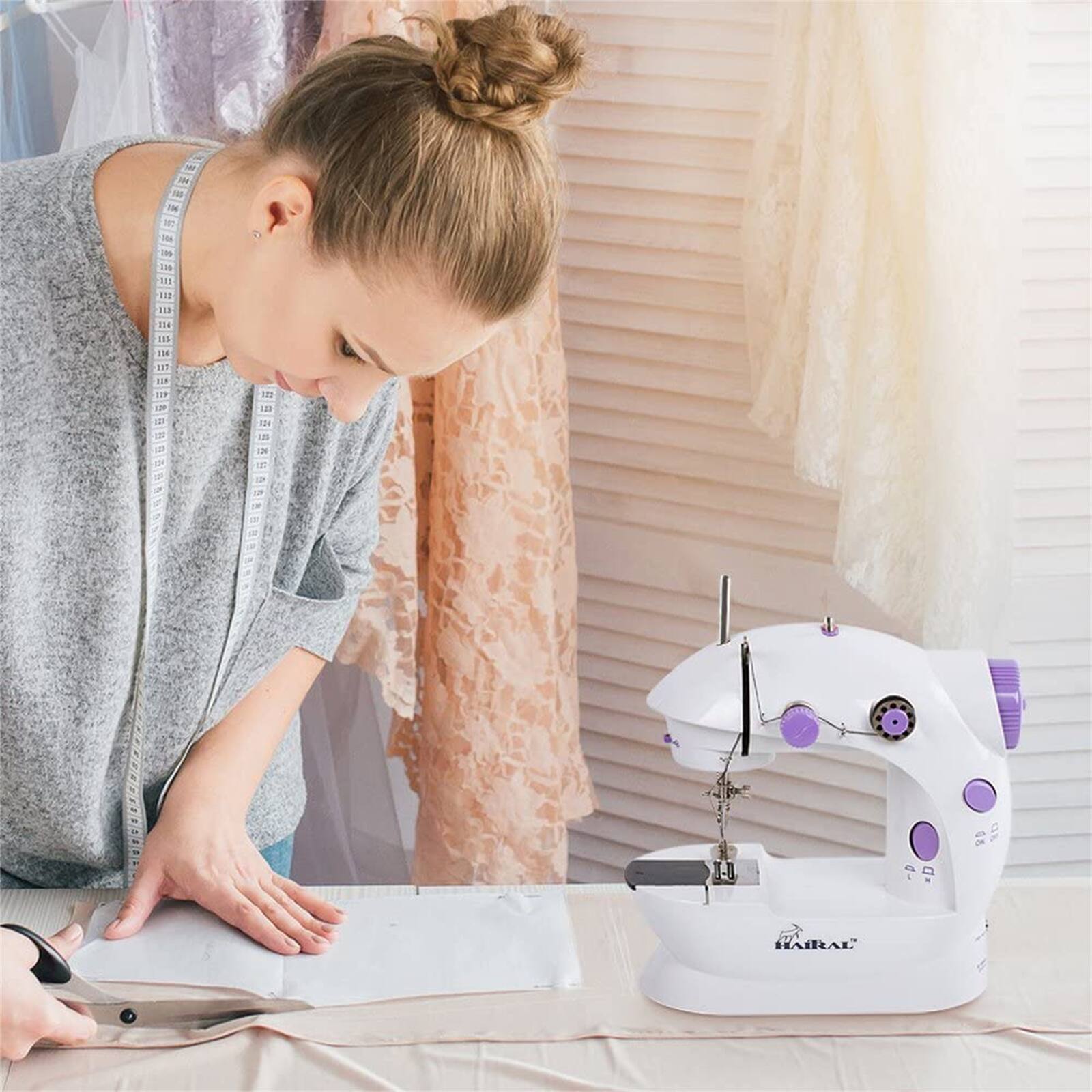 Haitral™ Lavender Flex-Speed Double-Thread Cordless Easy Sewing Machine with Pedal
