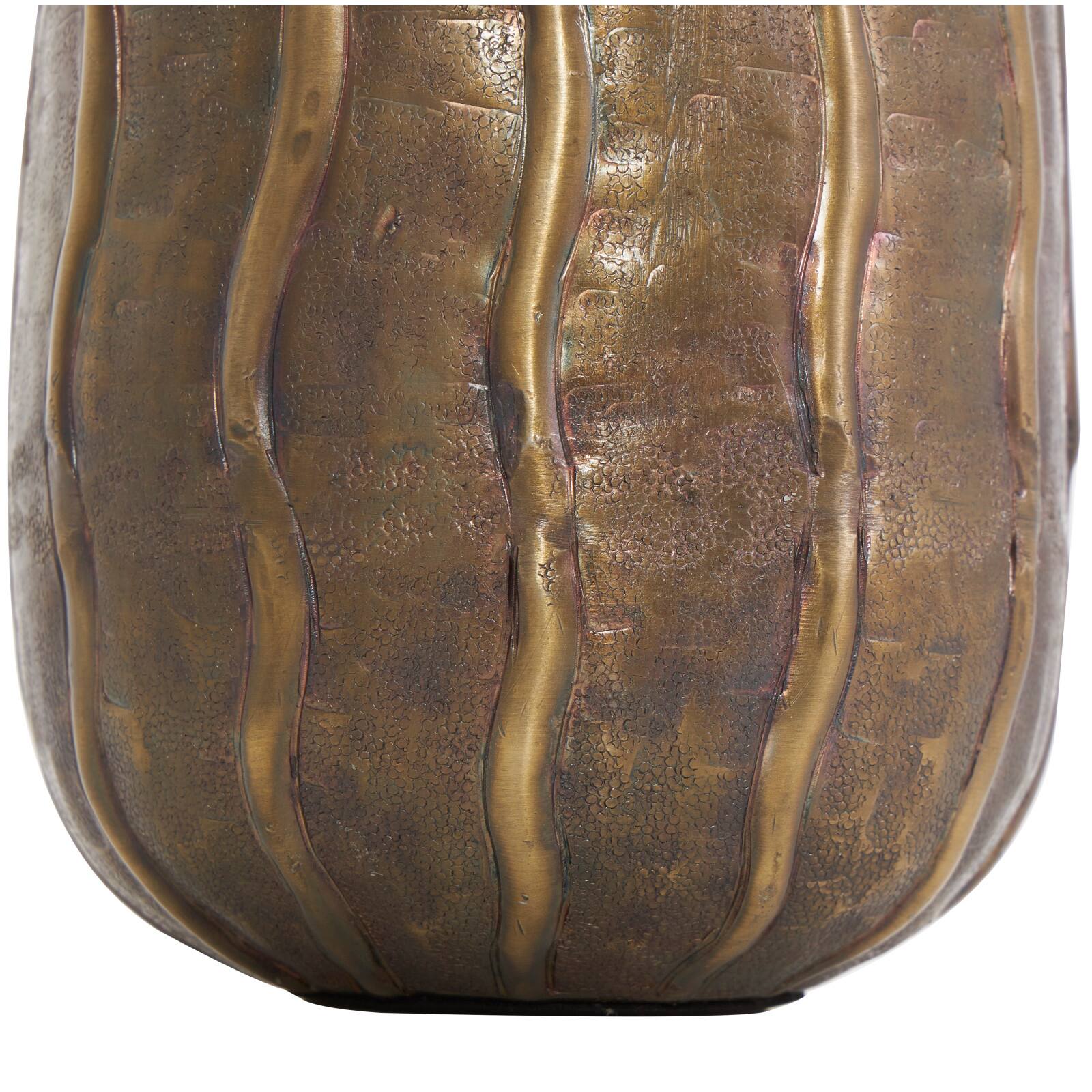 17" Brass Metal Snakeskin Inspired Vase with Dimensional Wavy Accents