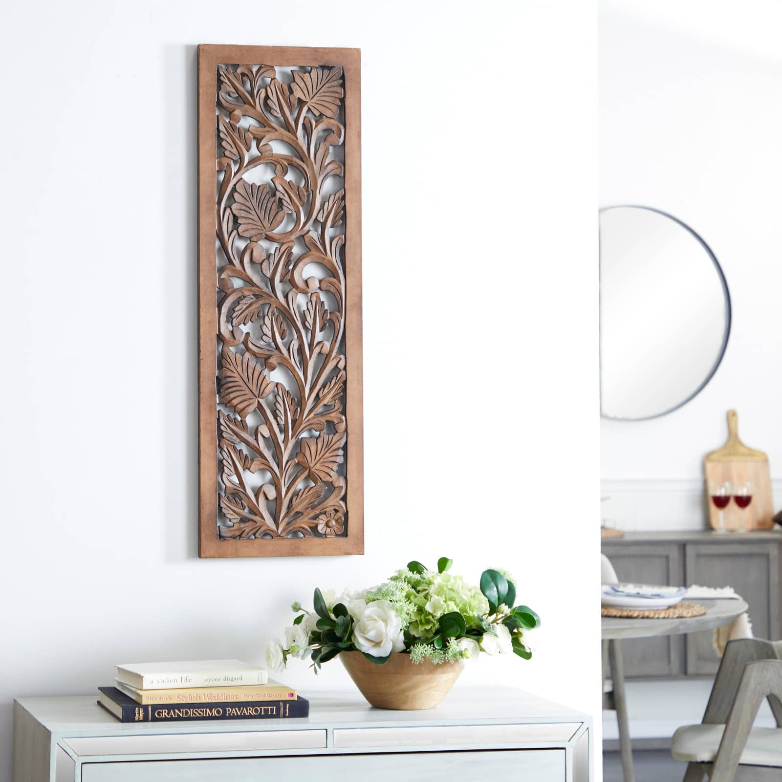 Brown Traditional Floral Mango Wood Wall D&#xE9;cor