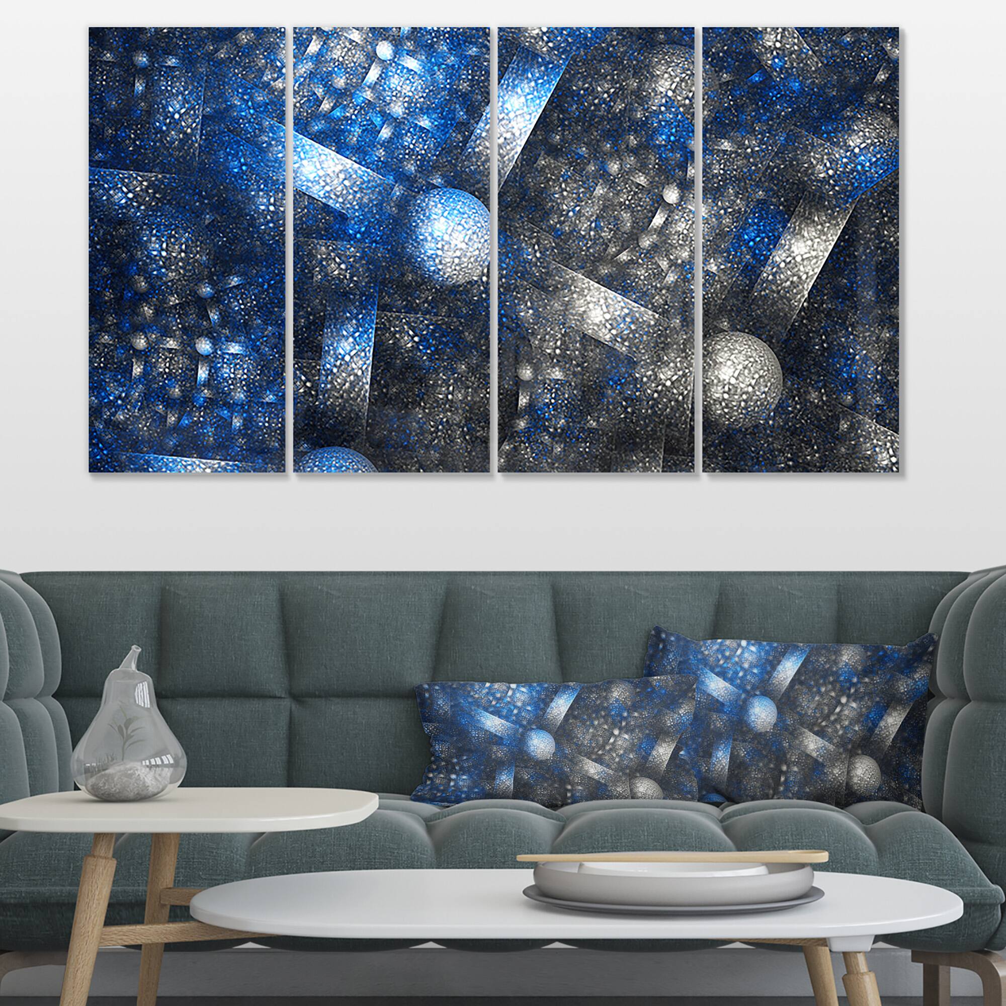 Designart - Crystal Cell Dark Blue Steel Texture - Abstract Wall Art Canvas