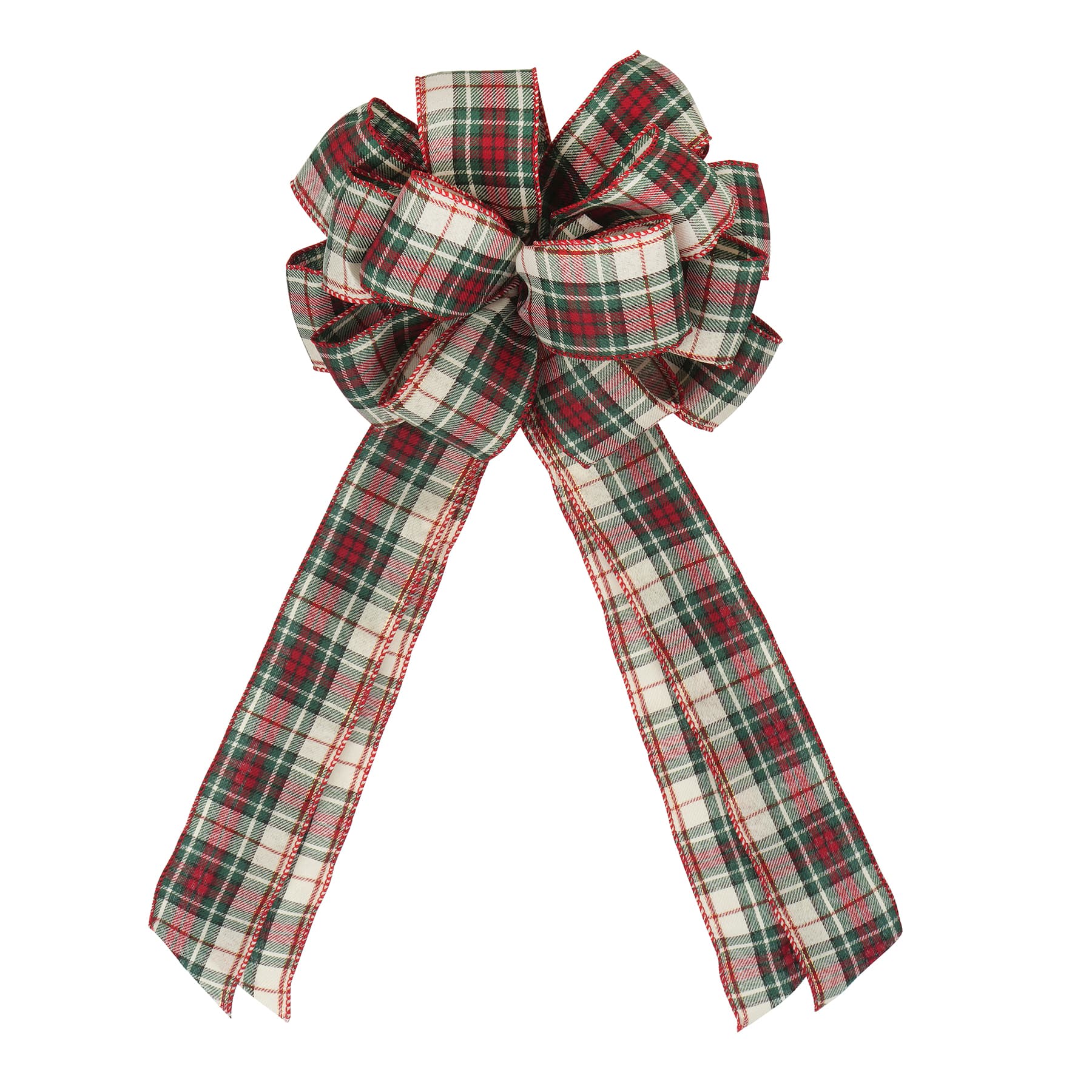 20.5&#x22; Green &#x26; Natural Plaid Tree Topper Bow by Celebrate It&#x2122;