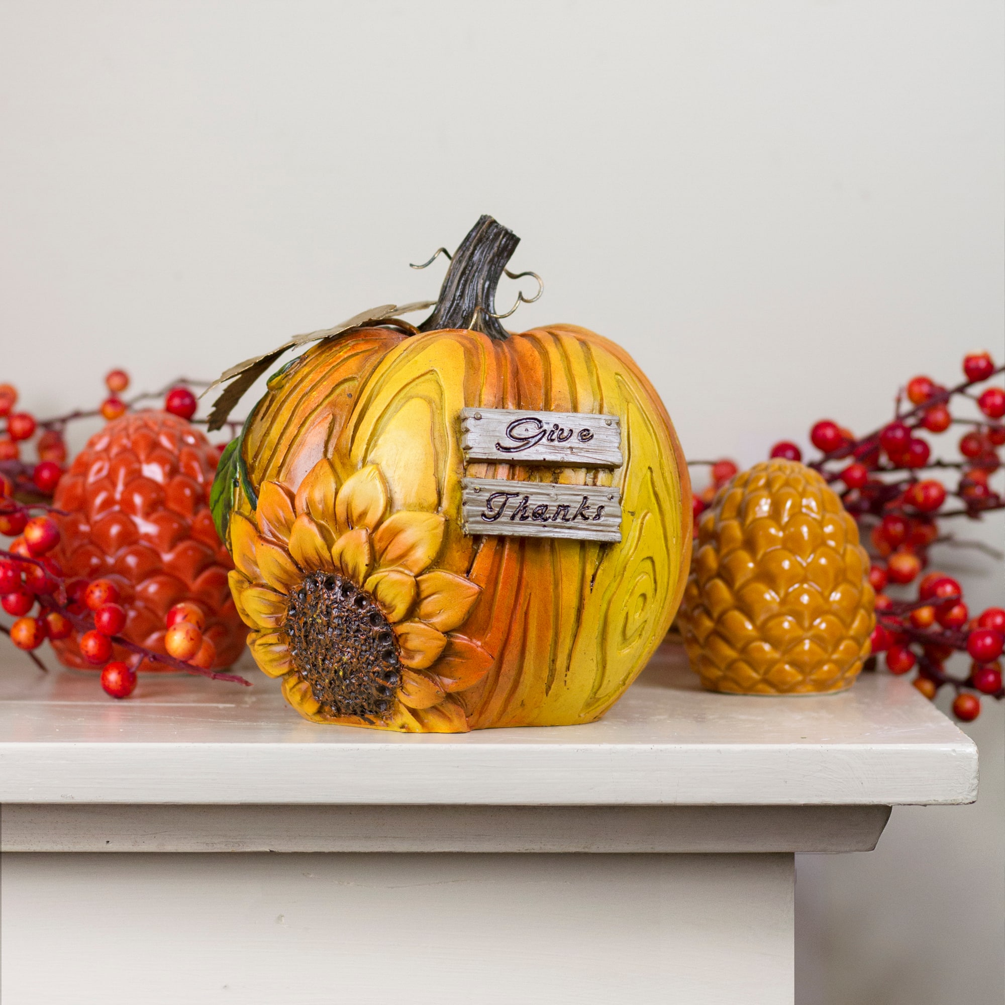 6.5&#x22; Orange &#x26; Yellow Sunflower Pumpkin Tabletop D&#xE9;cor