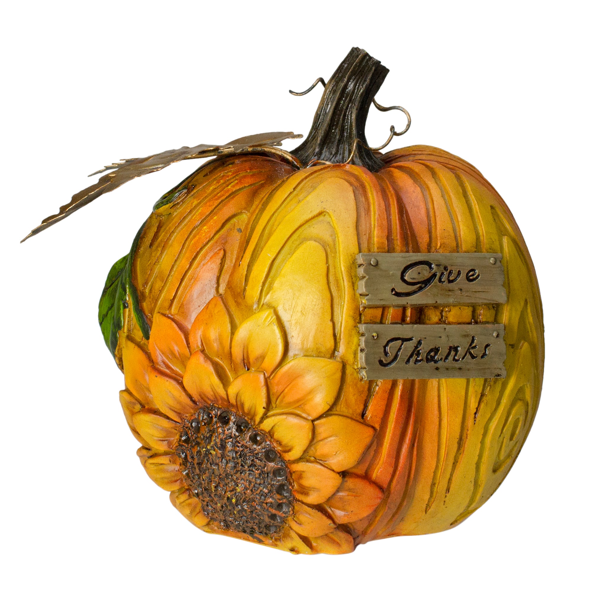 6.5&#x22; Orange &#x26; Yellow Sunflower Pumpkin Tabletop D&#xE9;cor