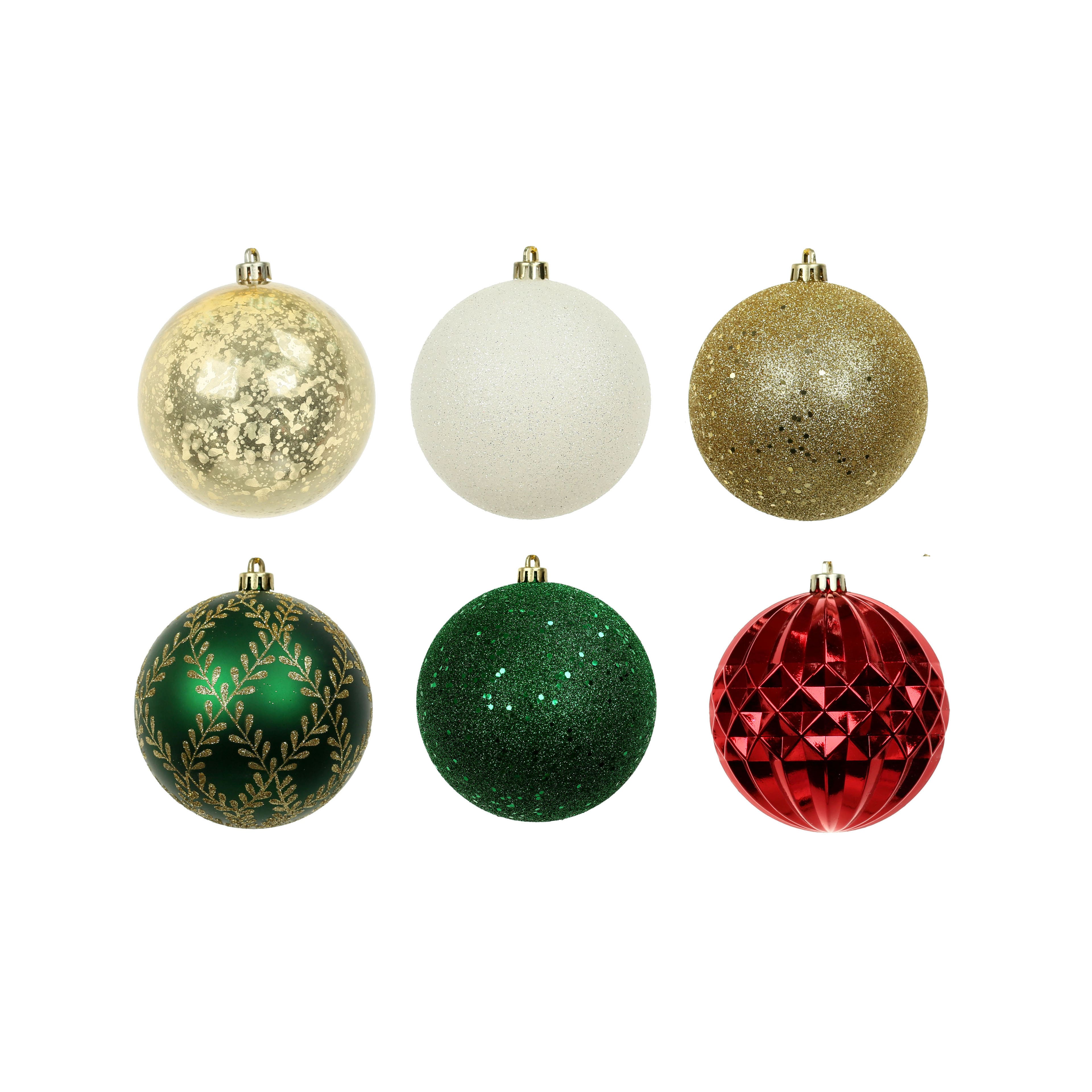 14 Pack 3.8&#x22; Red, Green &#x26; Gold Peppermint Lane Shatterproof Ornaments by Ashland&#xAE;
