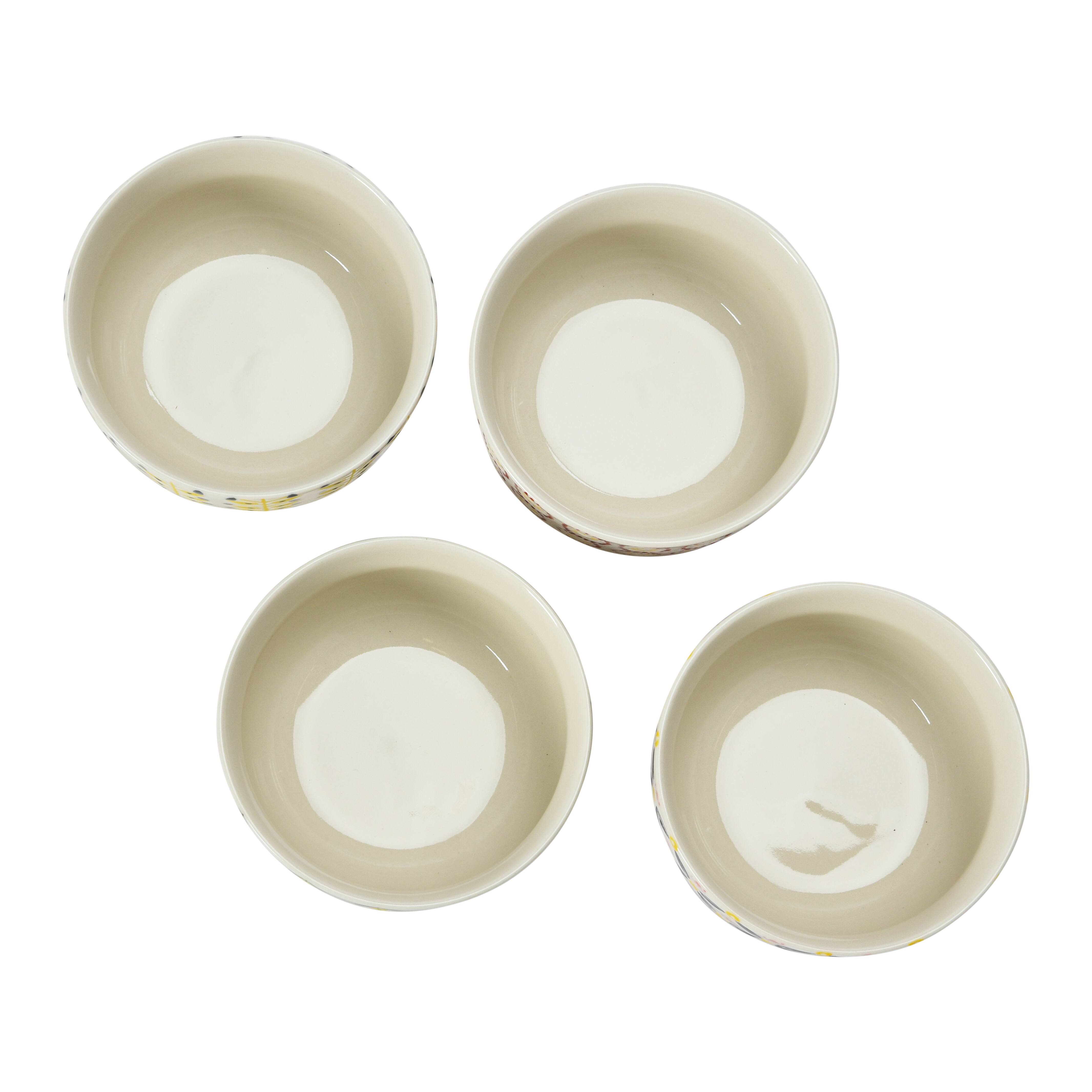 Hello Honey® 4.75" Wide Floral Print Hand-Stamped Stoneware Bowls, 4ct.
