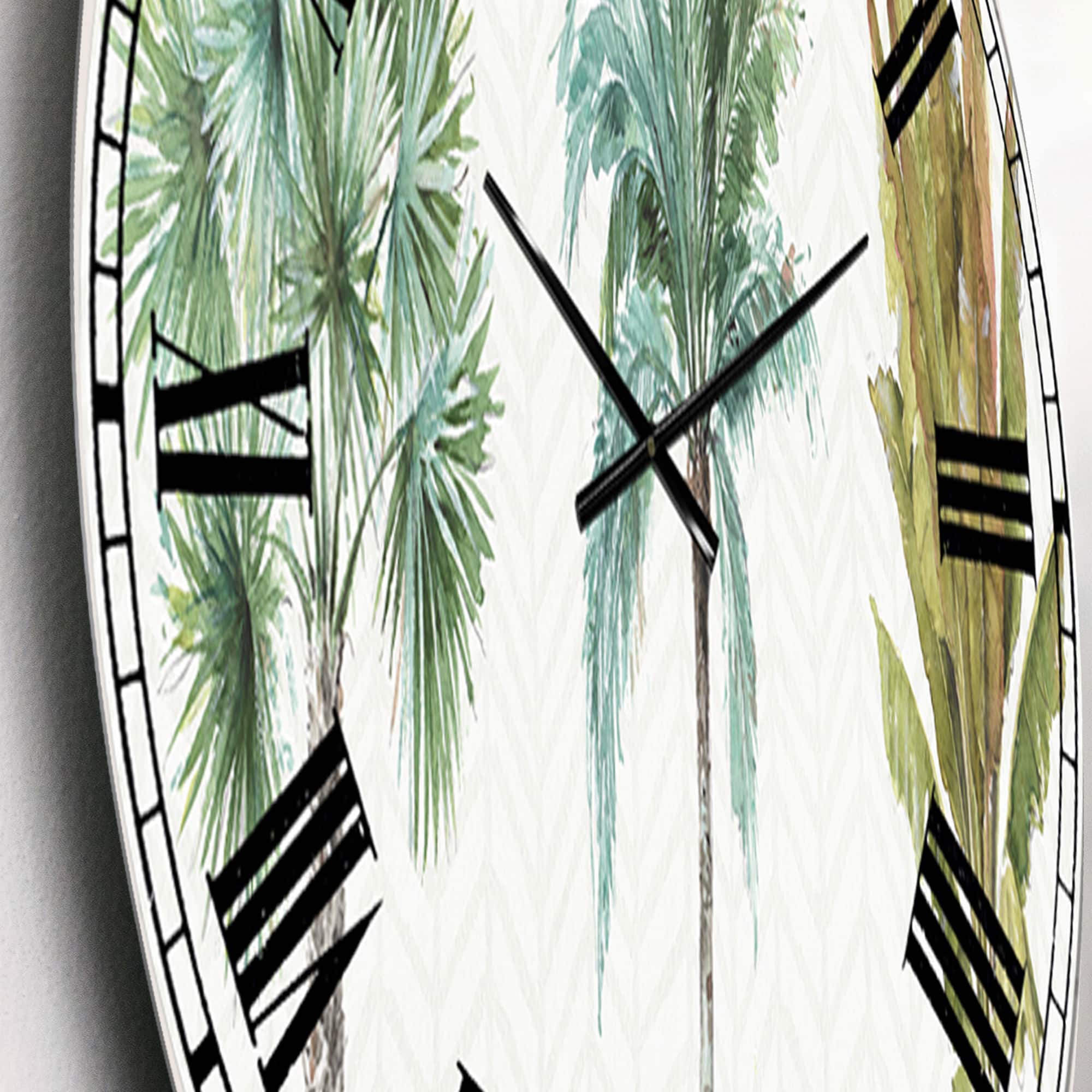 Designart 'Mixed Botanical Greens Palms I Farmhouse Wall Clock