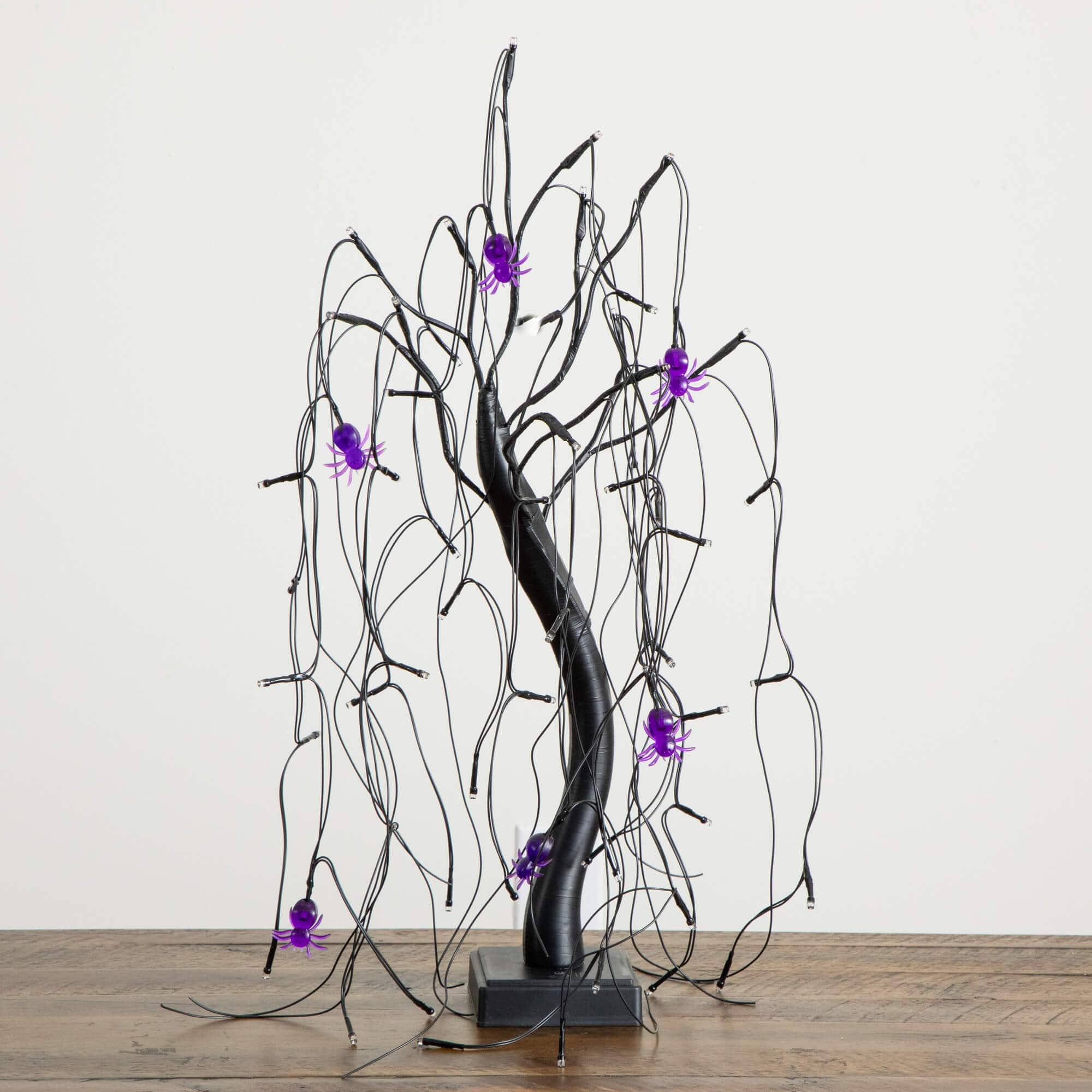 2ft. Pre-Lit Halloween Artificial Black Spooky Spider Willow Tree with 60 Orange &#x26; Purple LED Lights