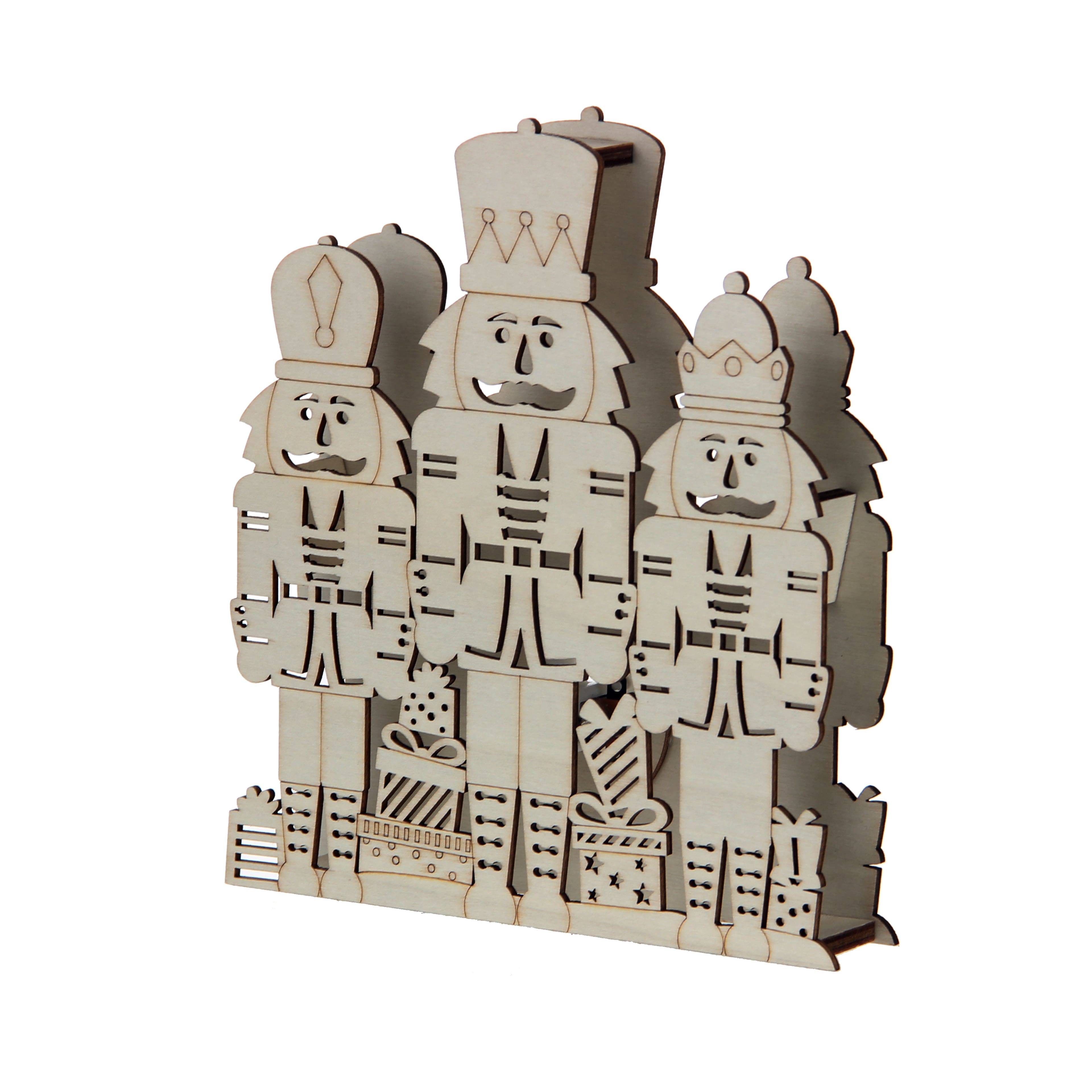 7&#x22; DIY Nutcracker Trio LED Wood D&#xE9;cor by Make Market&#xAE;