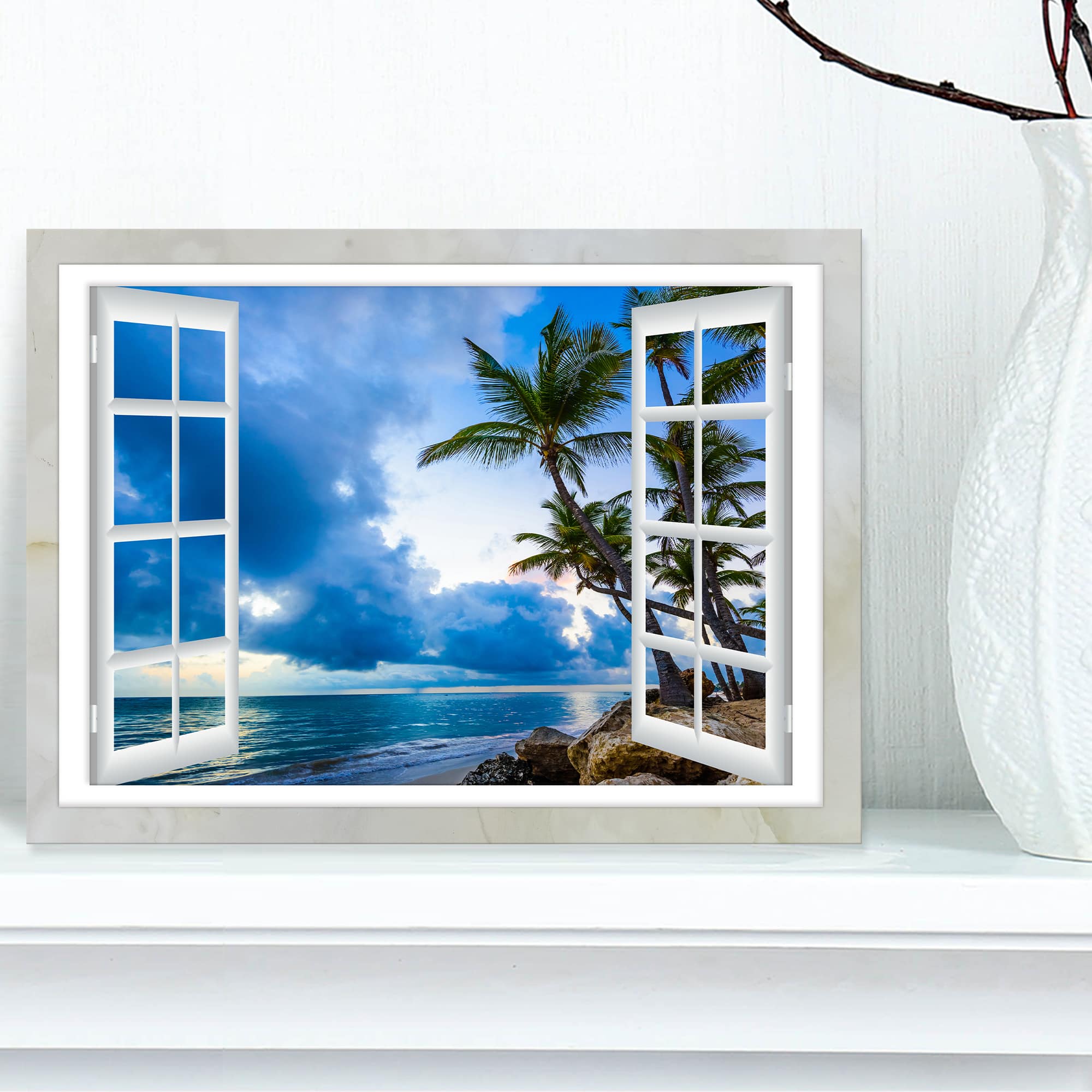 Designart - Window Open to Cloudy Blue Sky - Oversized Landscape Wall Art Print