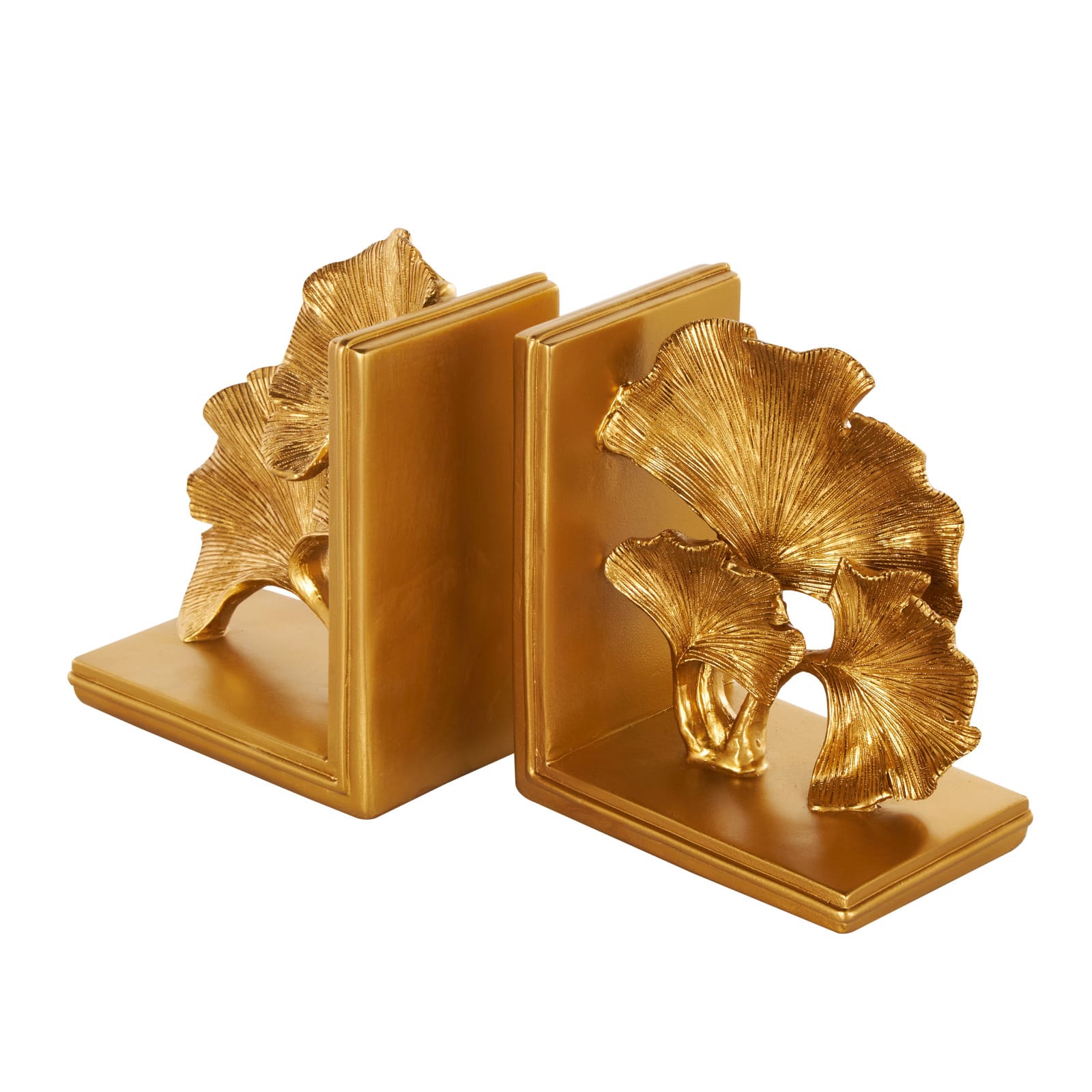 7.5" Gold Polystone Tree Ginkgo Decorative Bookends, 2ct.