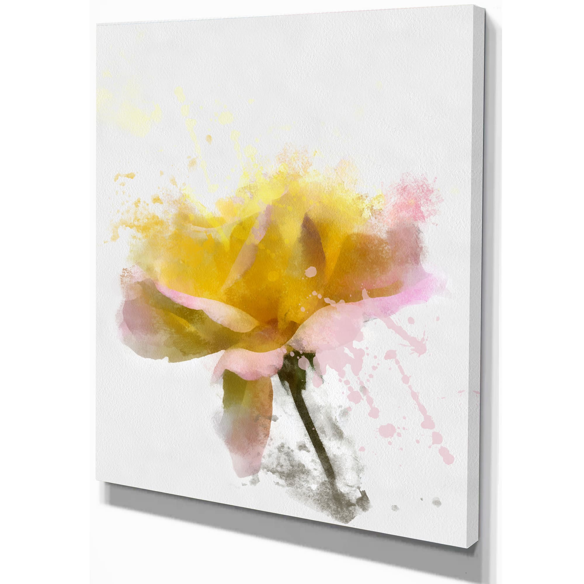 Designart - Yellow Rose with Green Stem