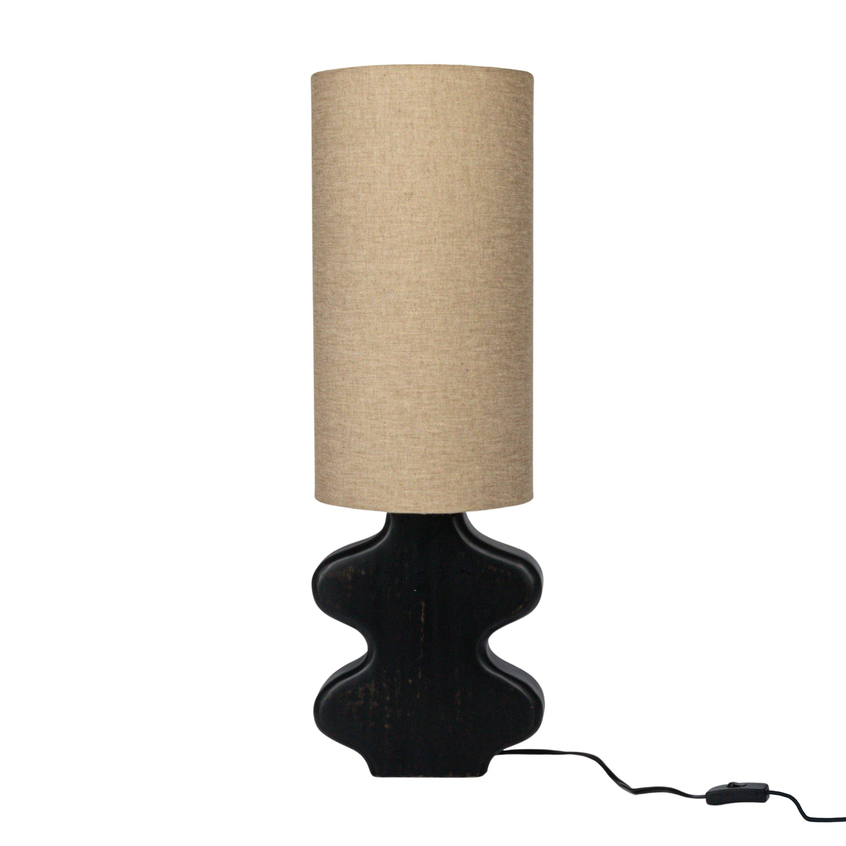 Hello Honey® 2ft. Black & Natural Mango Wood Abstract Shaped Table Lamp with Cotton Shade & Inline Switch
