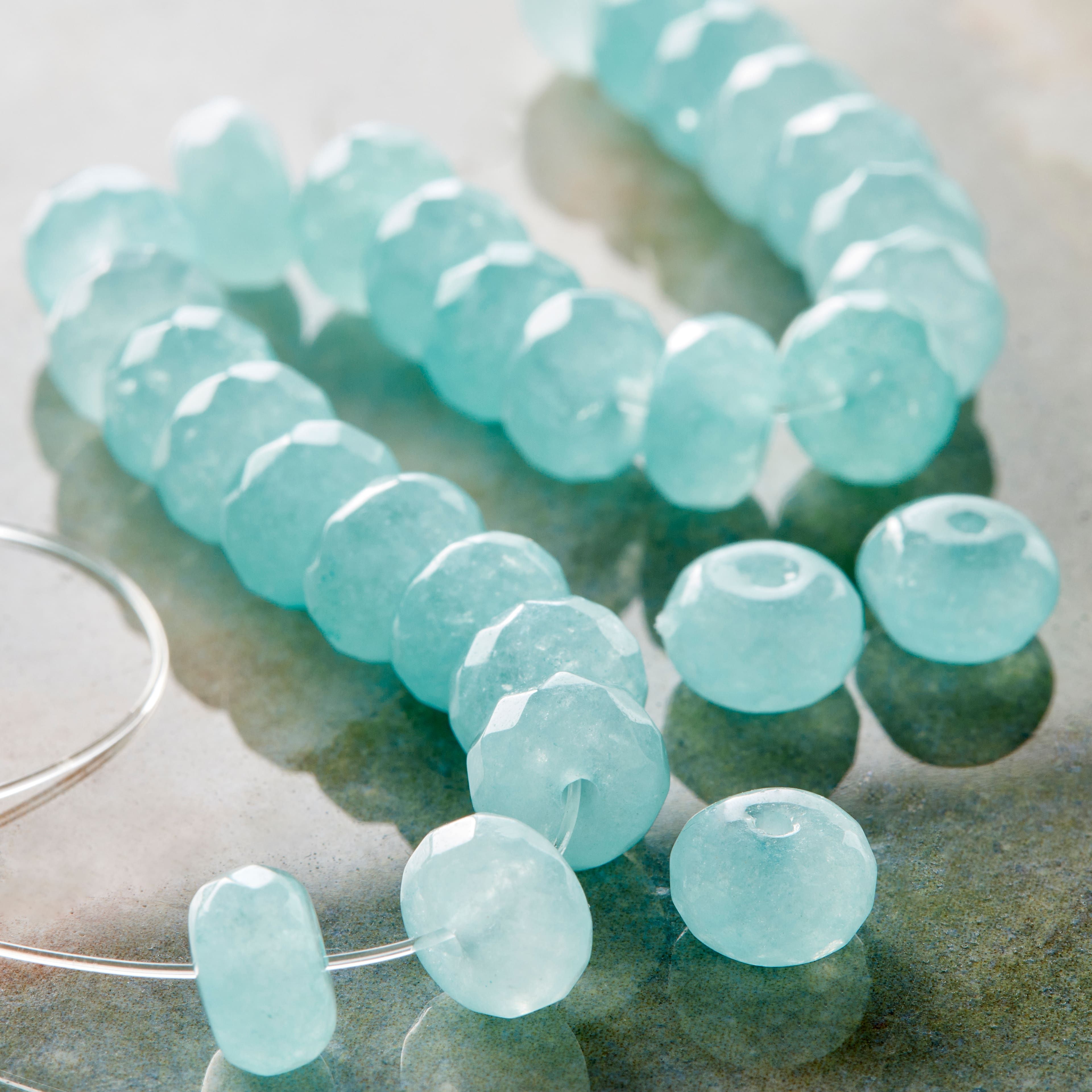 Aqua Dyed Quartz Faceted Rondelle Beads, 8mm by Bead Landing™