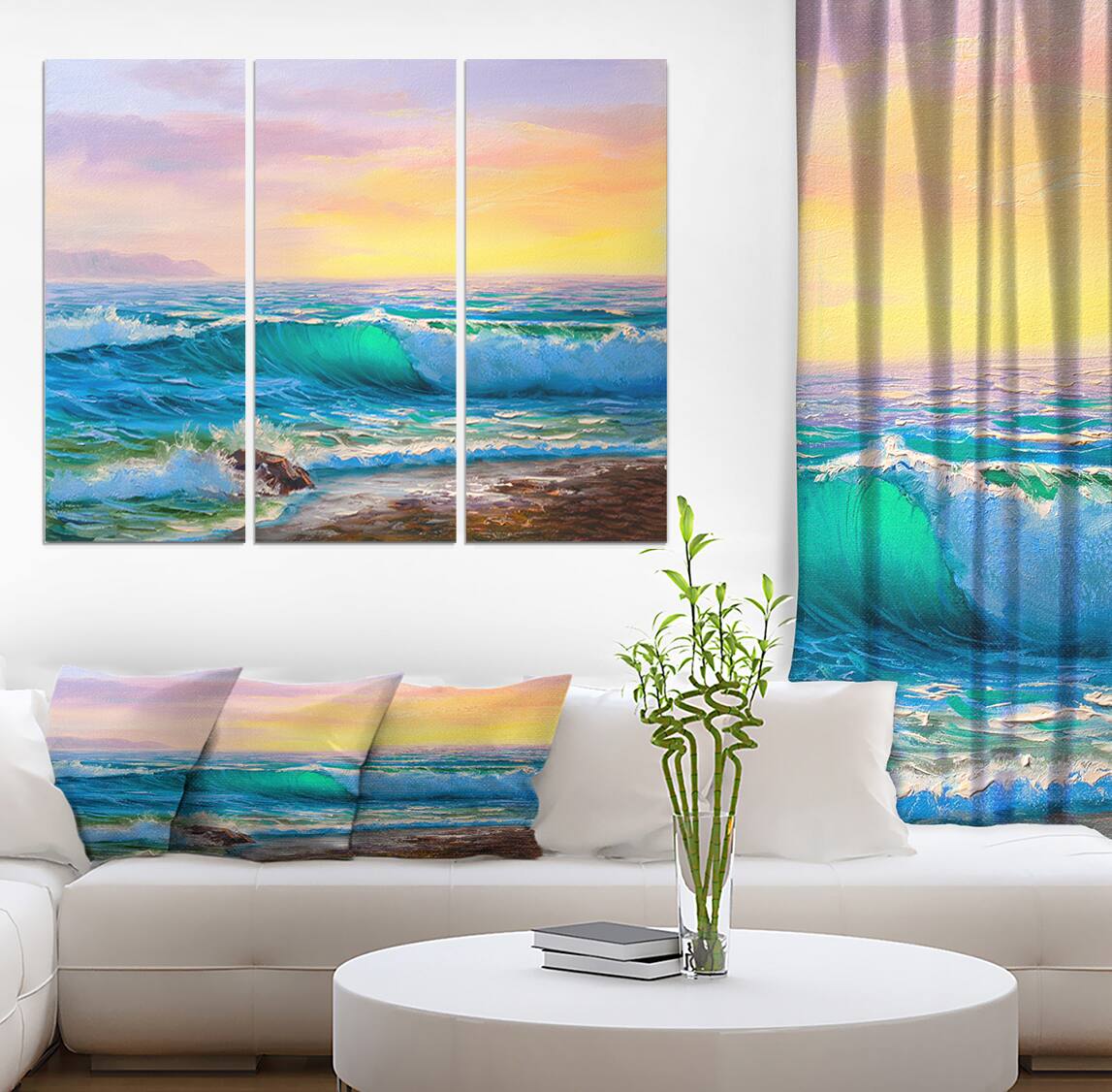 Designart - Sunsets over ocean waves